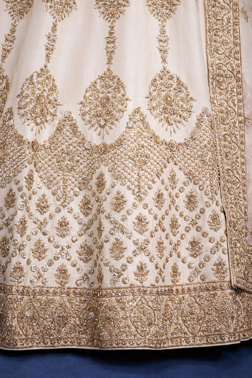 Ivory Raw Silk Bridal Lehenga with Resham and Cutdana Work