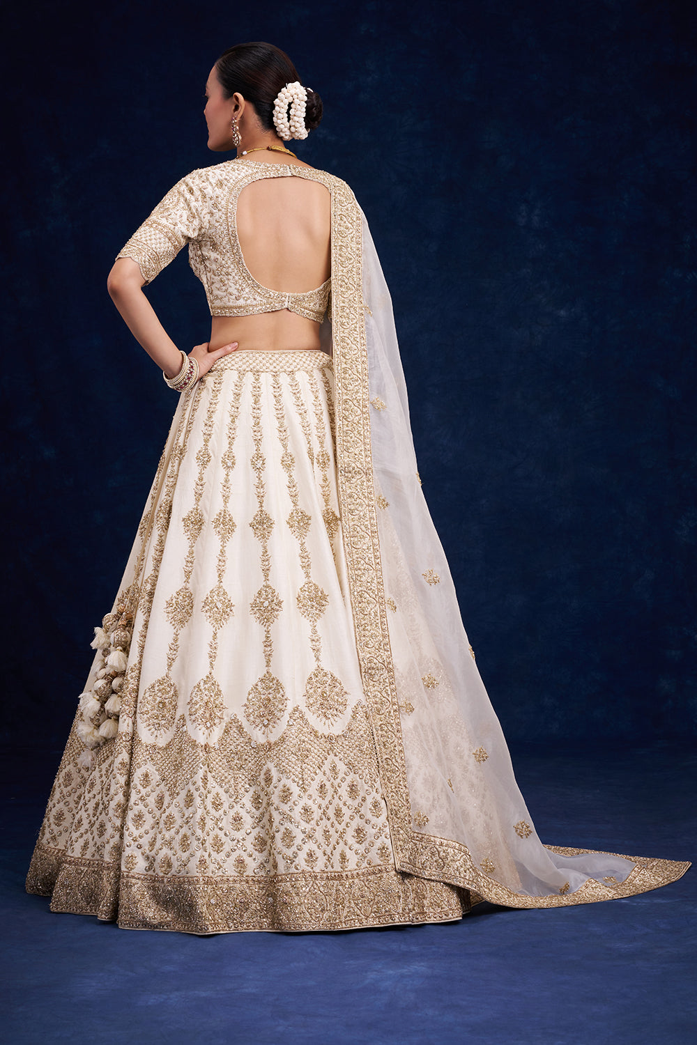Ivory Raw Silk Bridal Lehenga with Resham and Cutdana Work