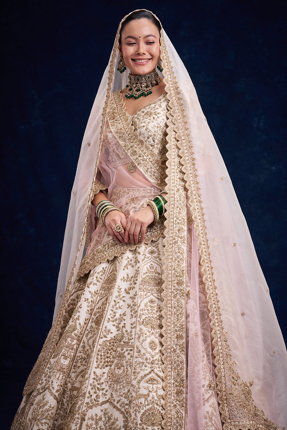 Ivory Raw Silk Bridal Lehenga with Zardozi and Zari Work