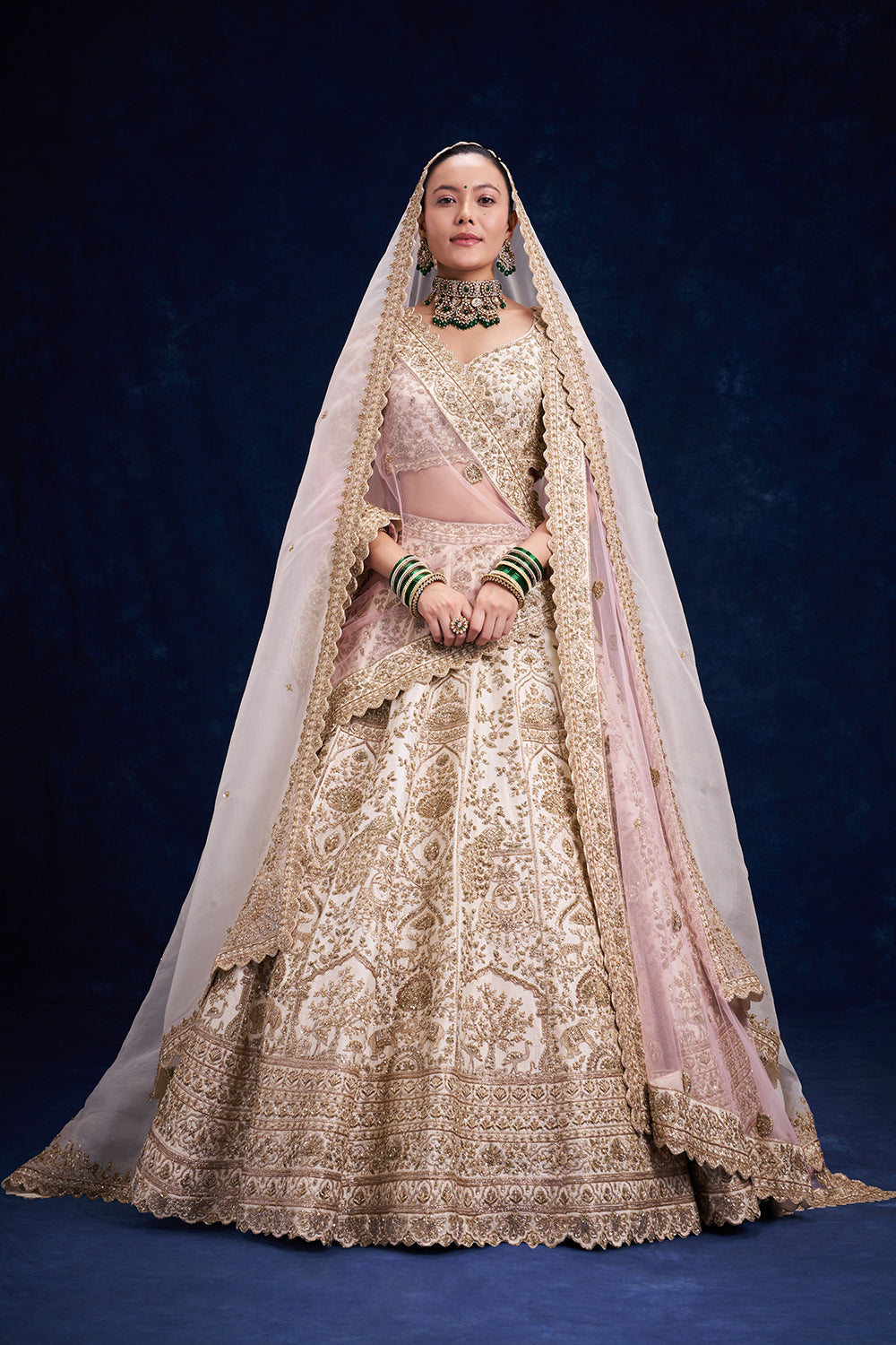 Ivory Raw Silk Bridal Lehenga with Zardozi and Zari Work