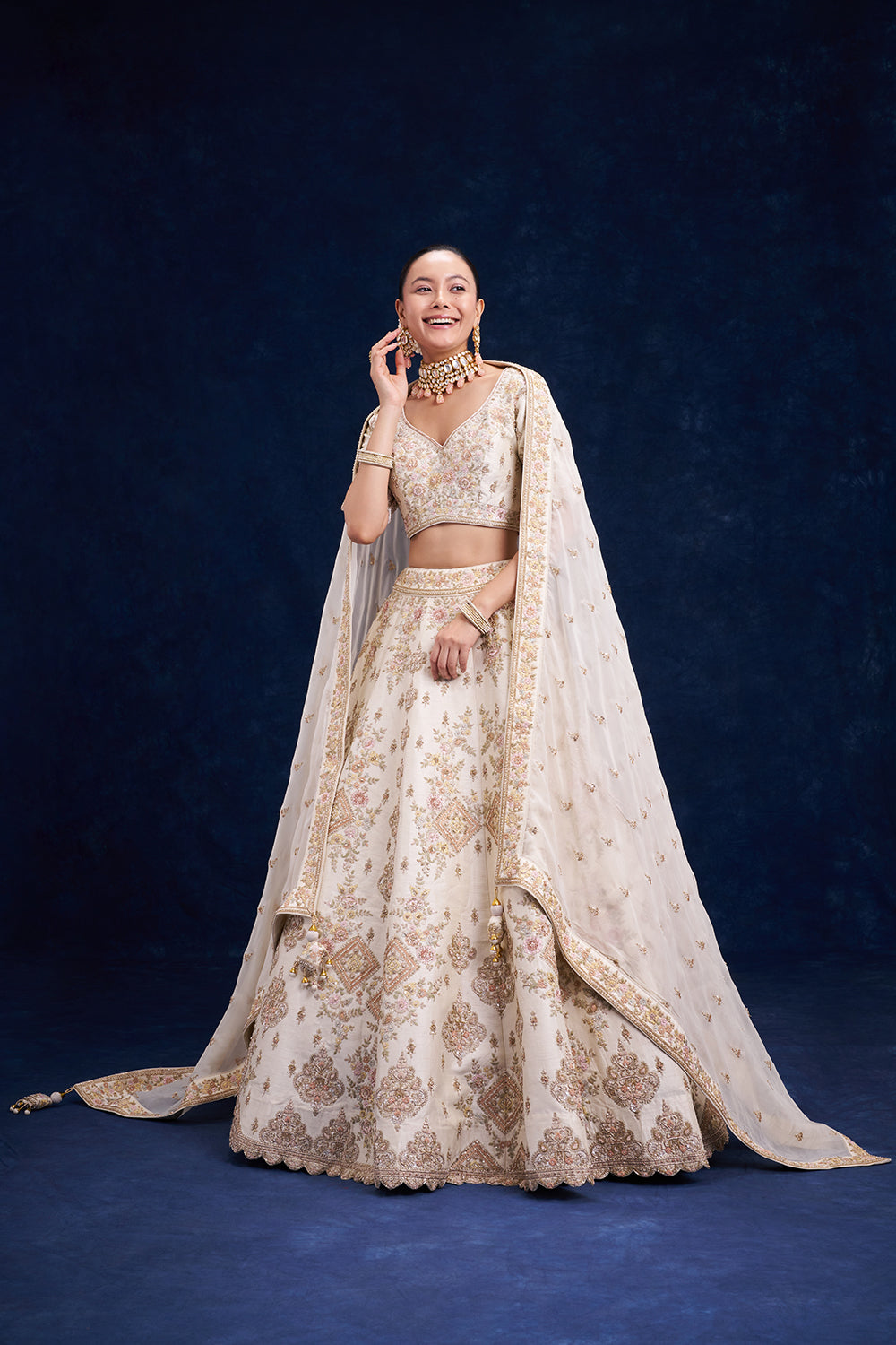 Ivory Raw Silk Bridal Lehenga with Zari Work