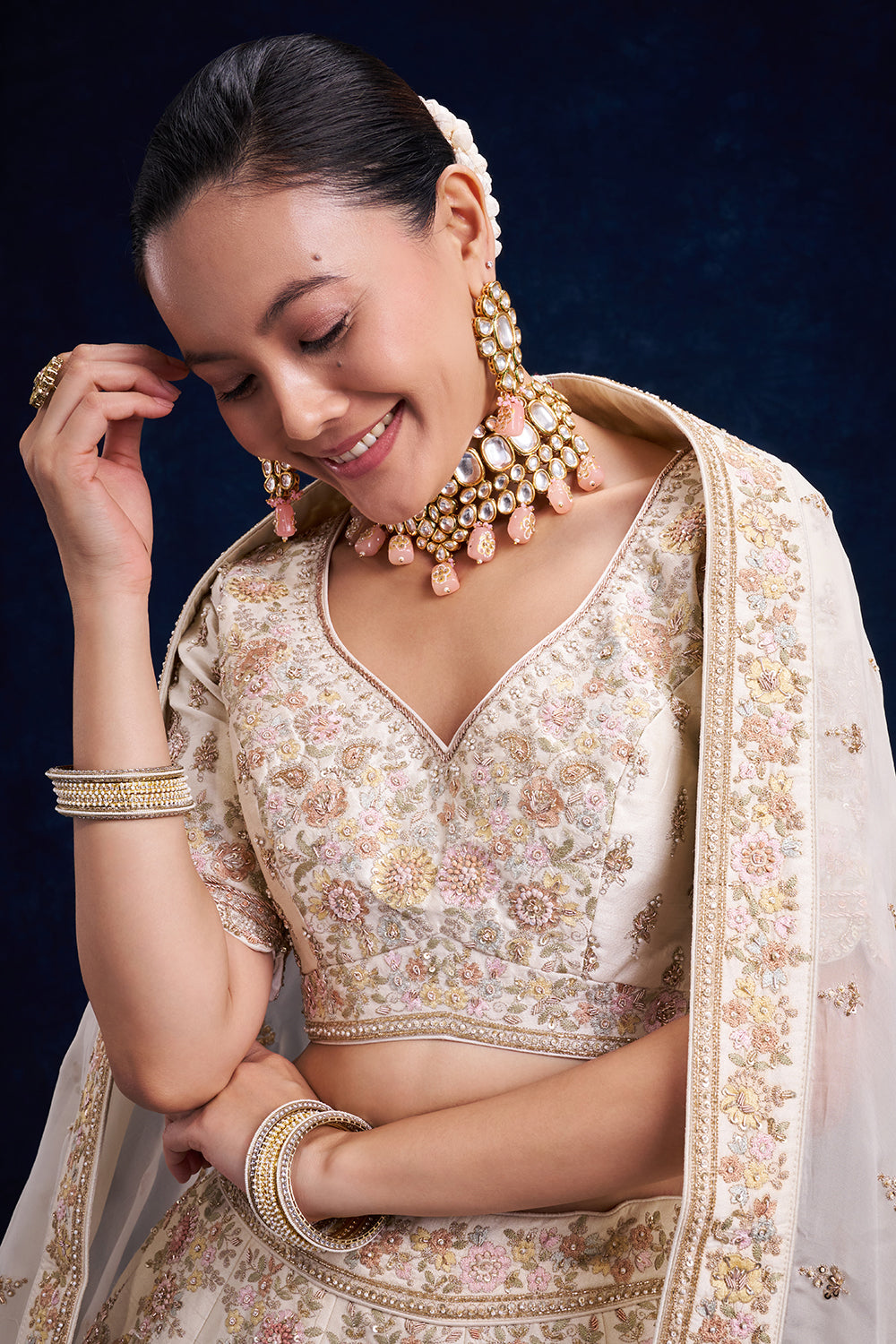 Ivory Raw Silk Bridal Lehenga with Zari Work