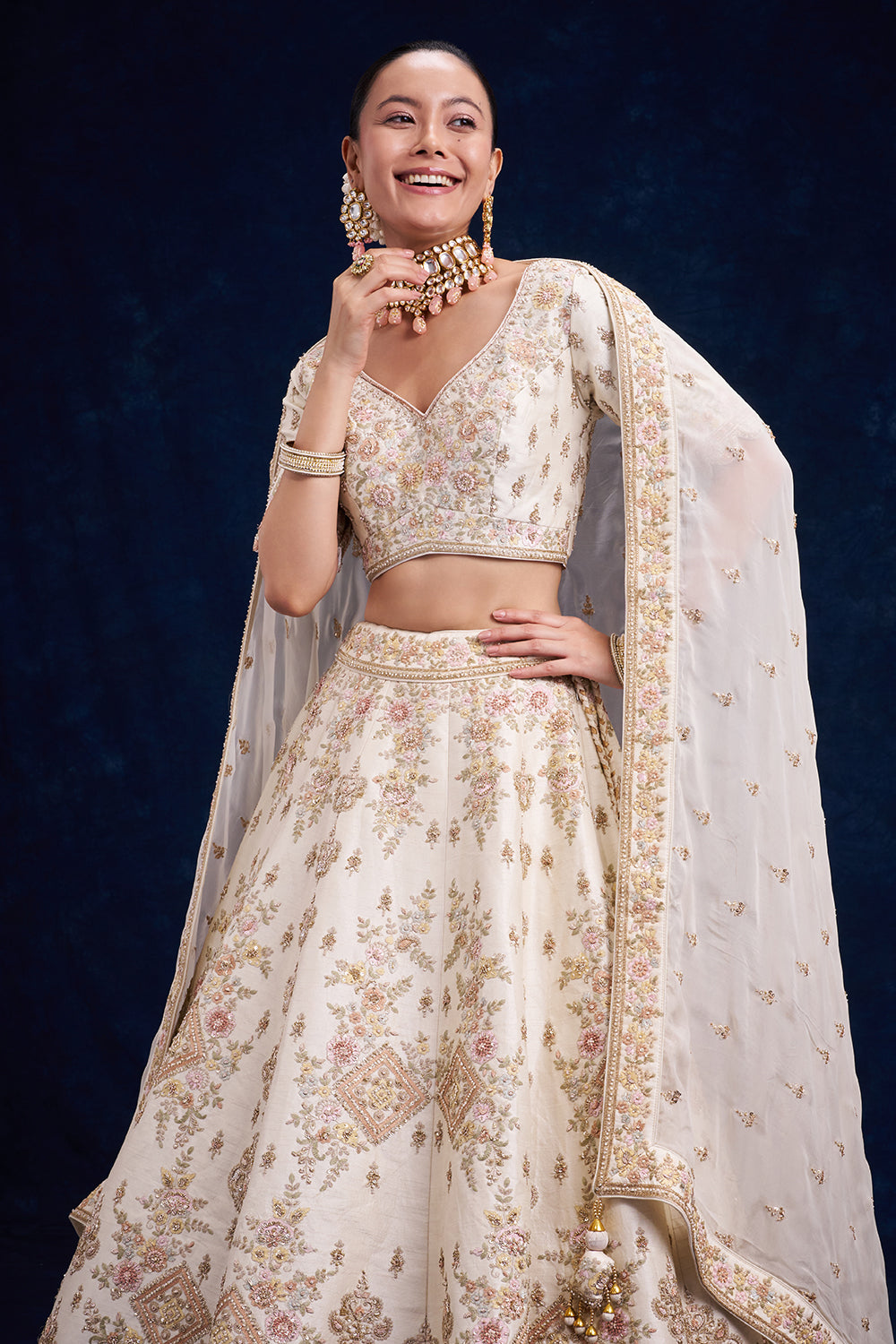 Ivory Raw Silk Bridal Lehenga with Zari Work