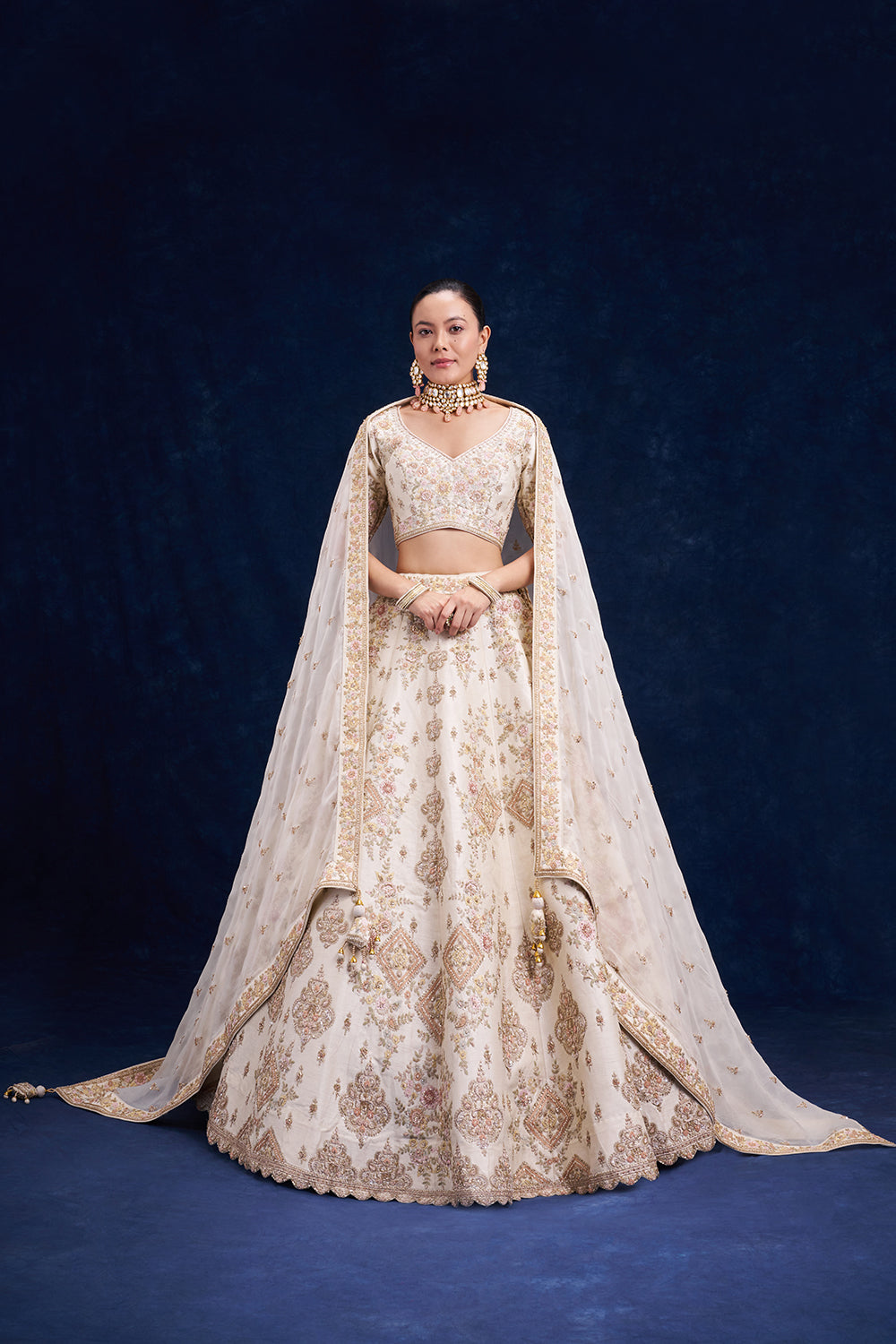Ivory Raw Silk Bridal Lehenga with Zari Work