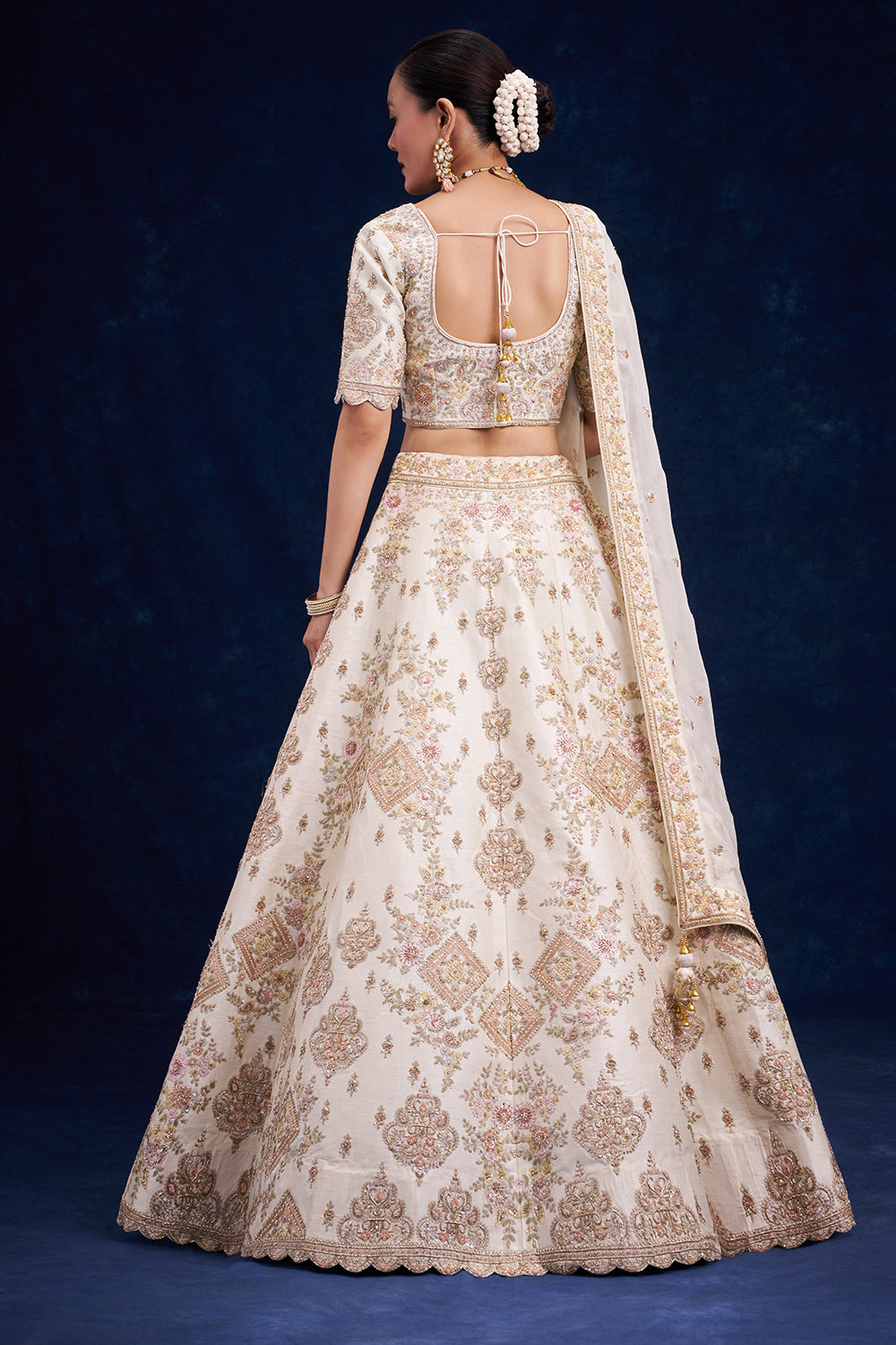 Ivory Raw Silk Bridal Lehenga with Zari Work