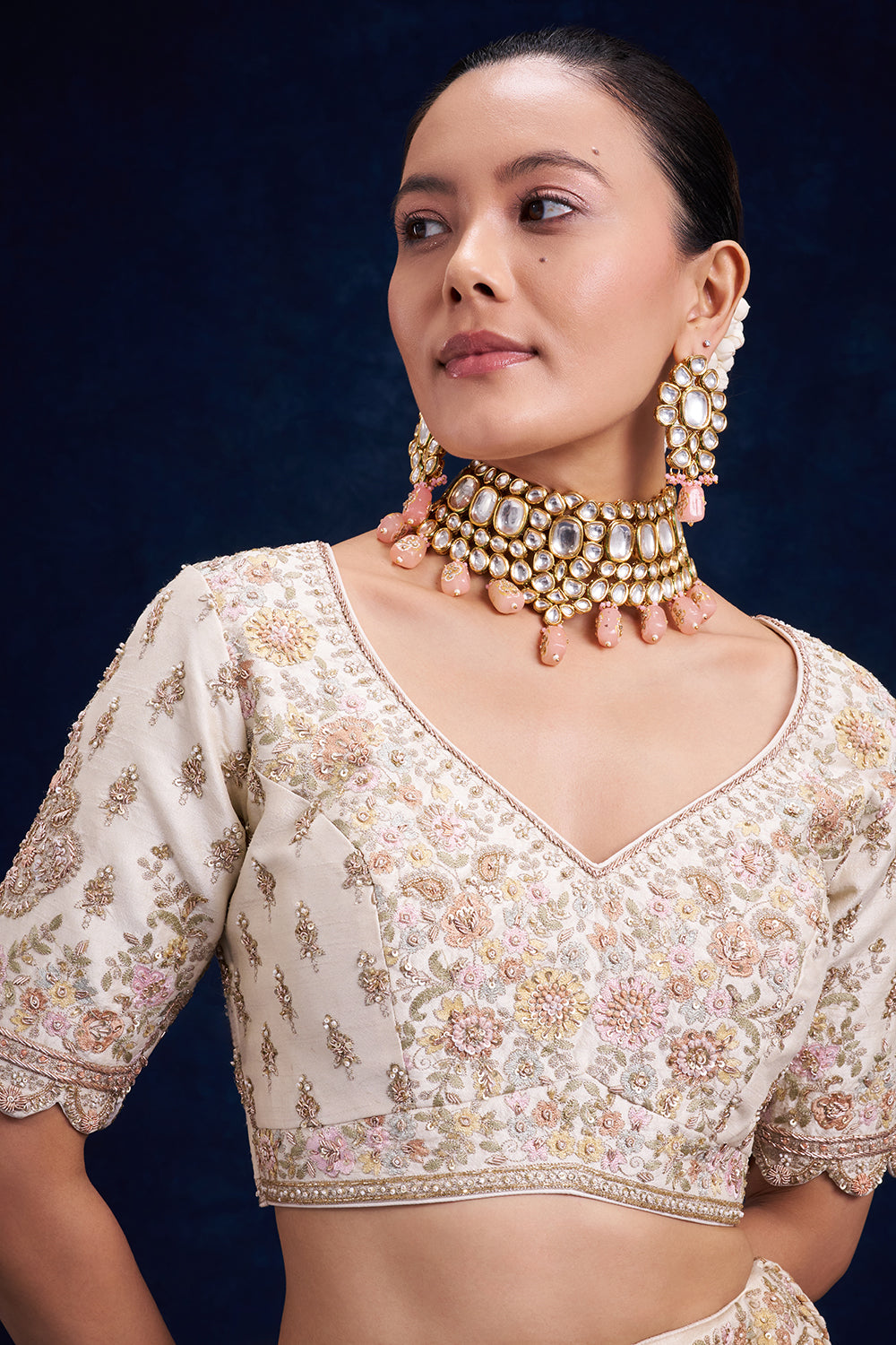 Ivory Raw Silk Bridal Lehenga with Zari Work