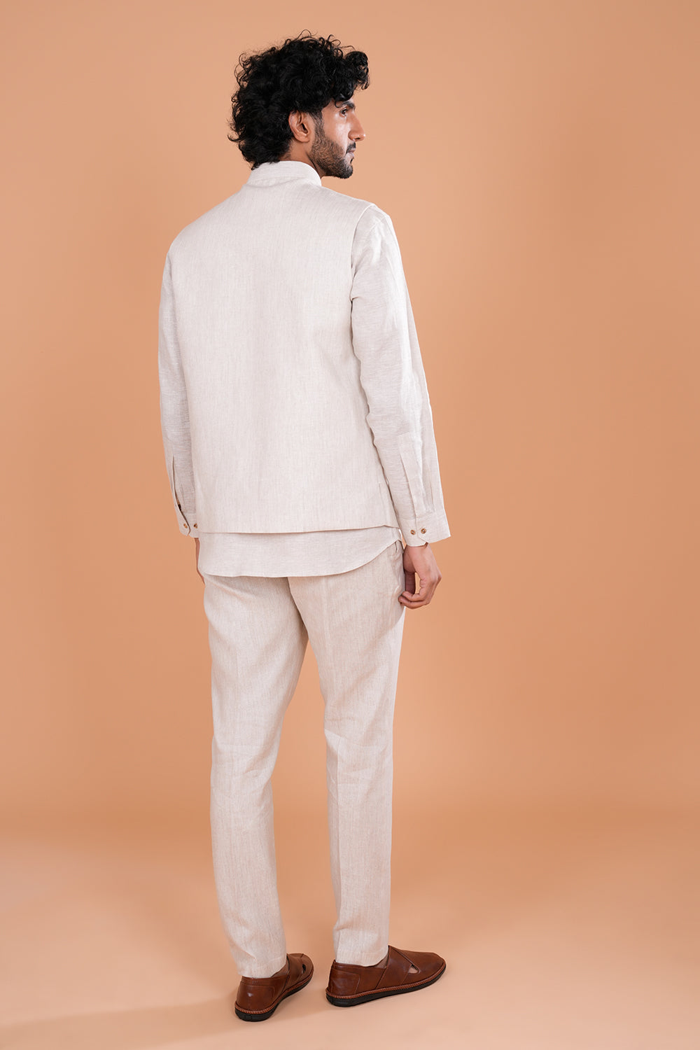 Ivory Regal Linen Embroidered Men's Koti Set