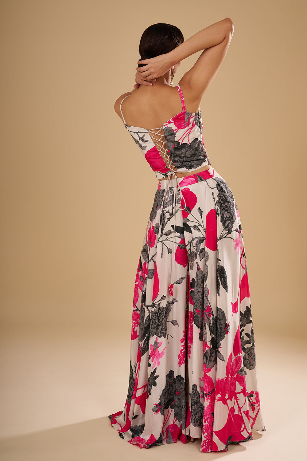 Ivory Satin Blend Corset Lehenga Set with Sequin Embellishments