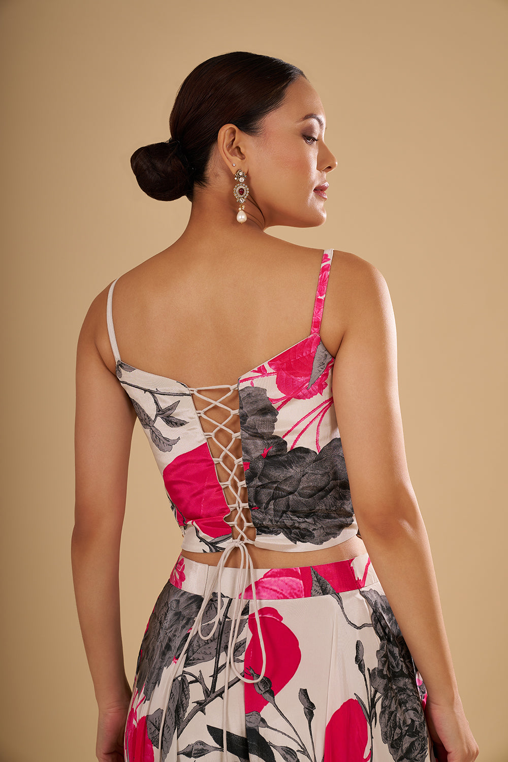 Ivory Satin Blend Corset Lehenga Set with Sequin Embellishments