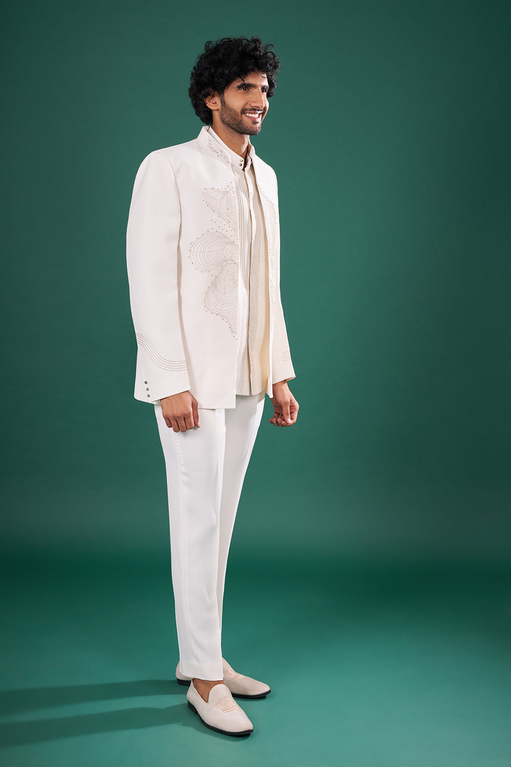 Ivory Satin Embellished Indo-Western Set