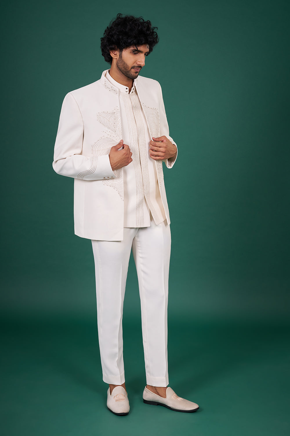 Ivory Satin Embellished Indo-Western Set