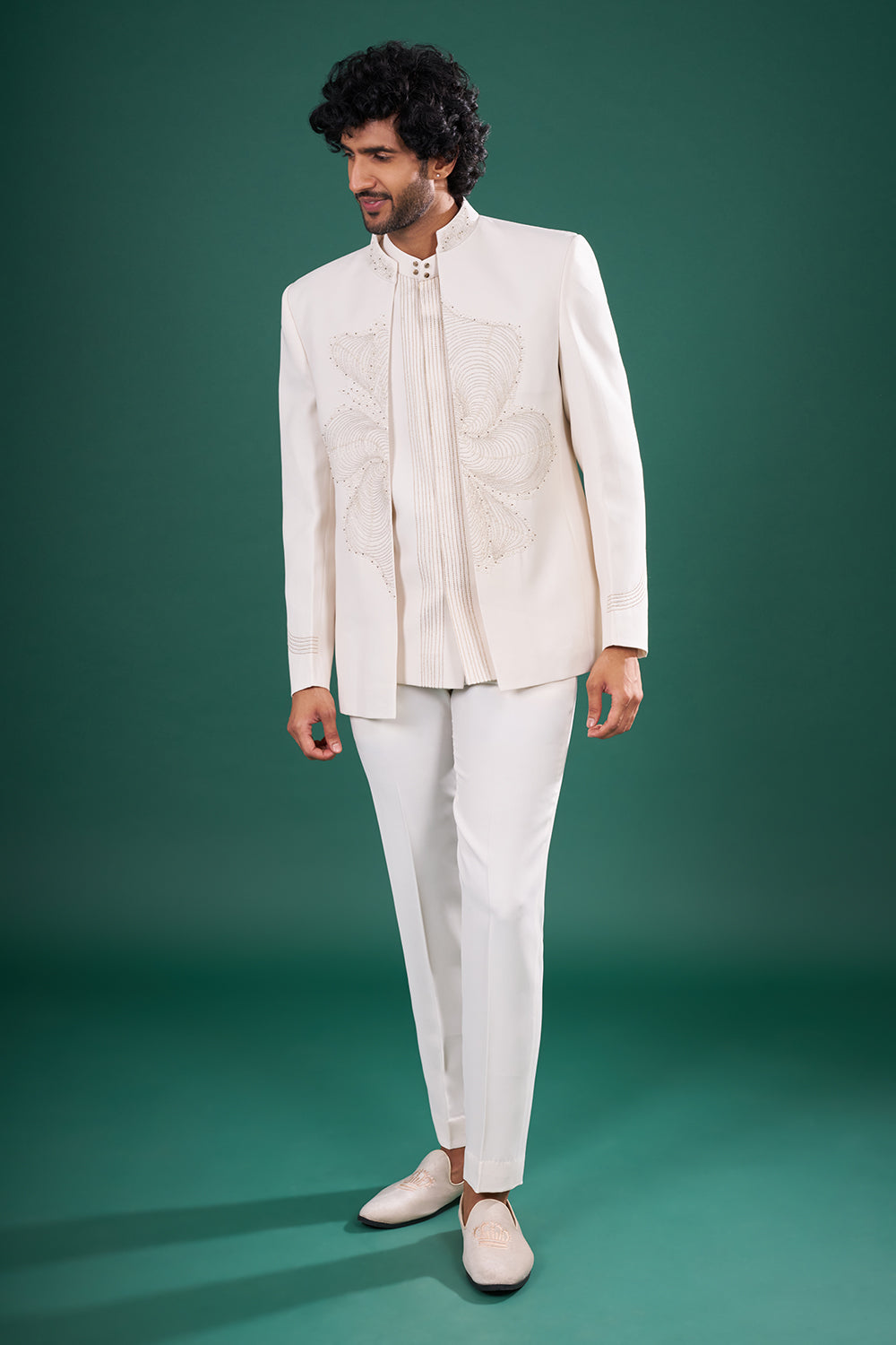 Ivory Satin Embellished Indo-Western Set