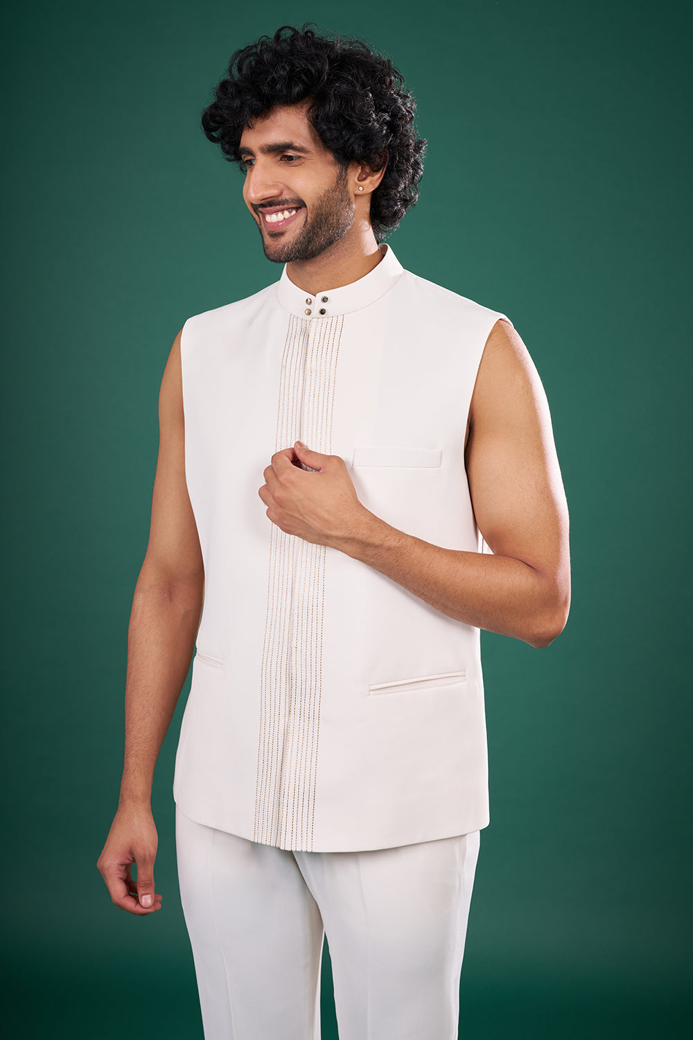 Ivory Satin Embellished Indo-Western Set