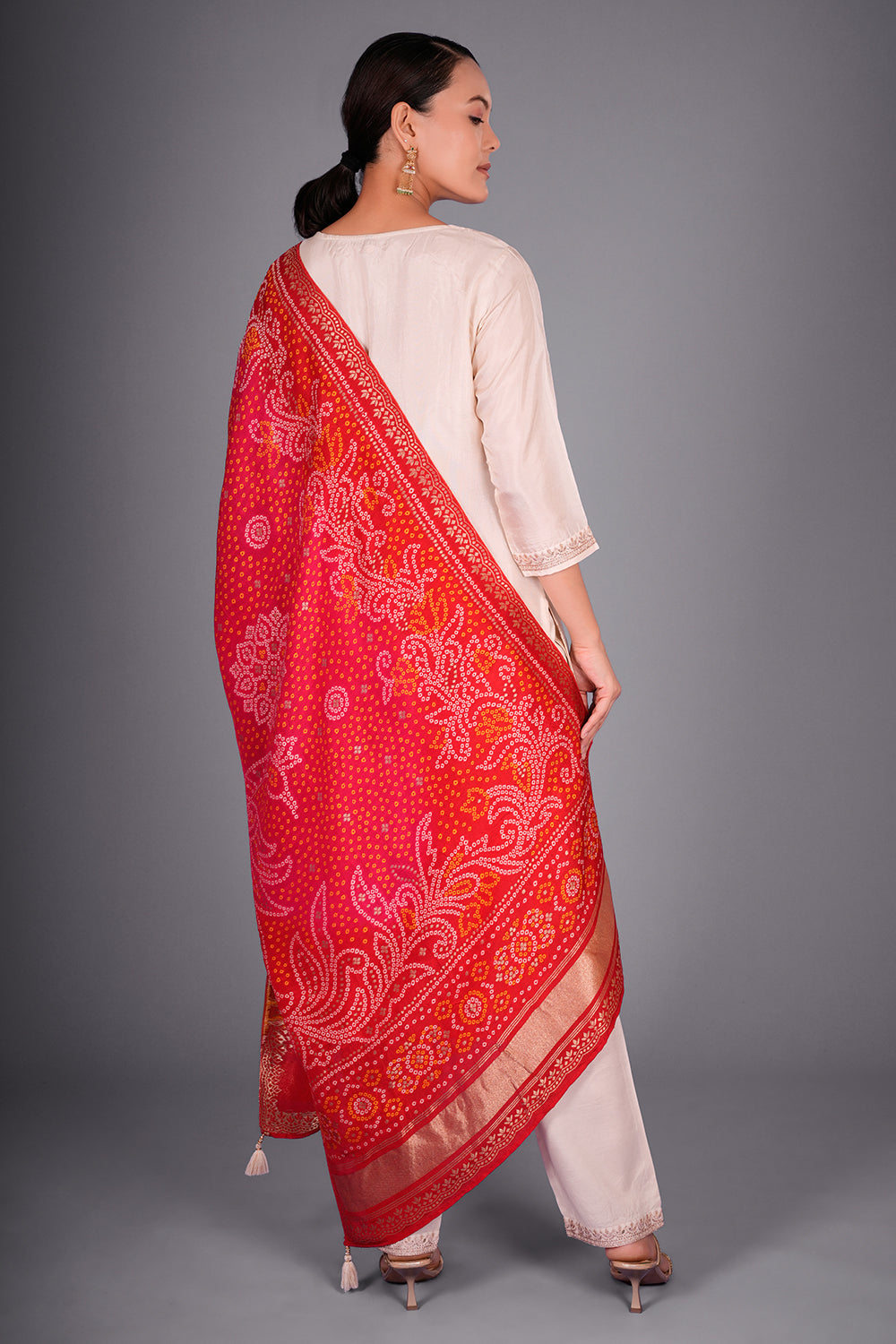 Ivory Self Jacquard Kurta Set with Zari and Mirror Work