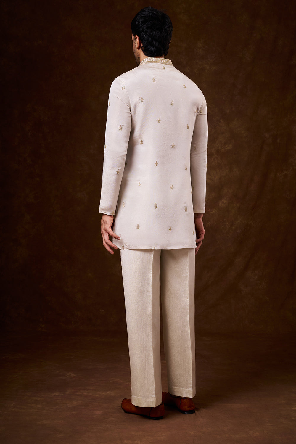 Ivory Shimmer Georgette Men's Kurta Set with Dori Work