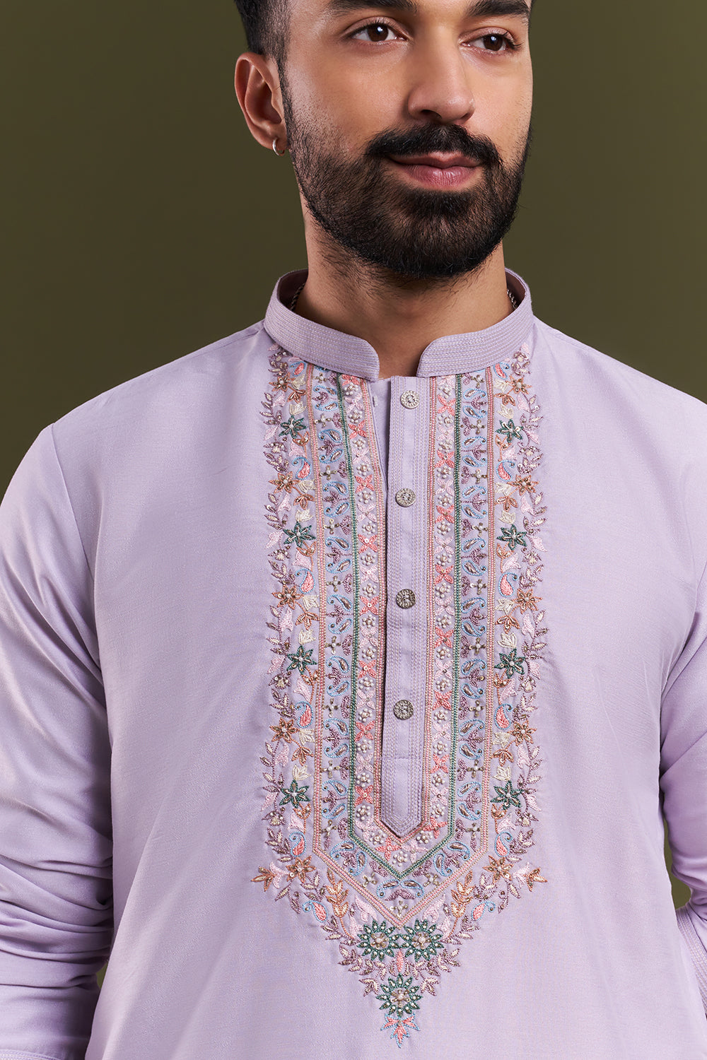 Lilac Silk Blend Embellished Men's Kurta Set