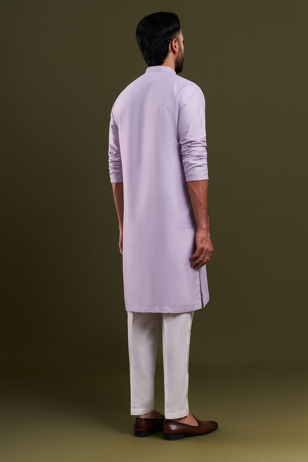 Lilac Silk Blend Embellished Men's Kurta Set