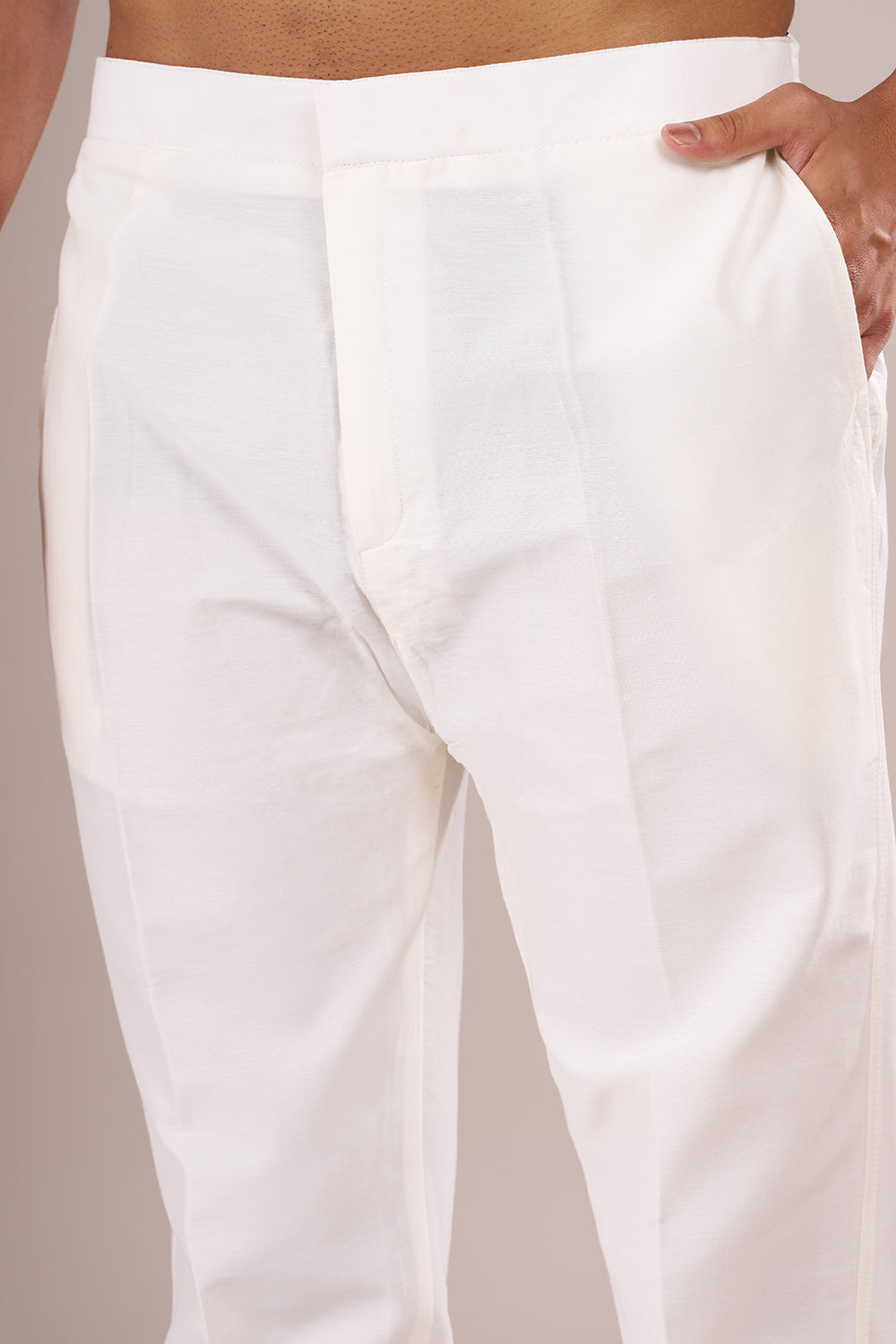 Ivory Silk Blend Men's Kurta Set with Nature-Inspired Threadwork