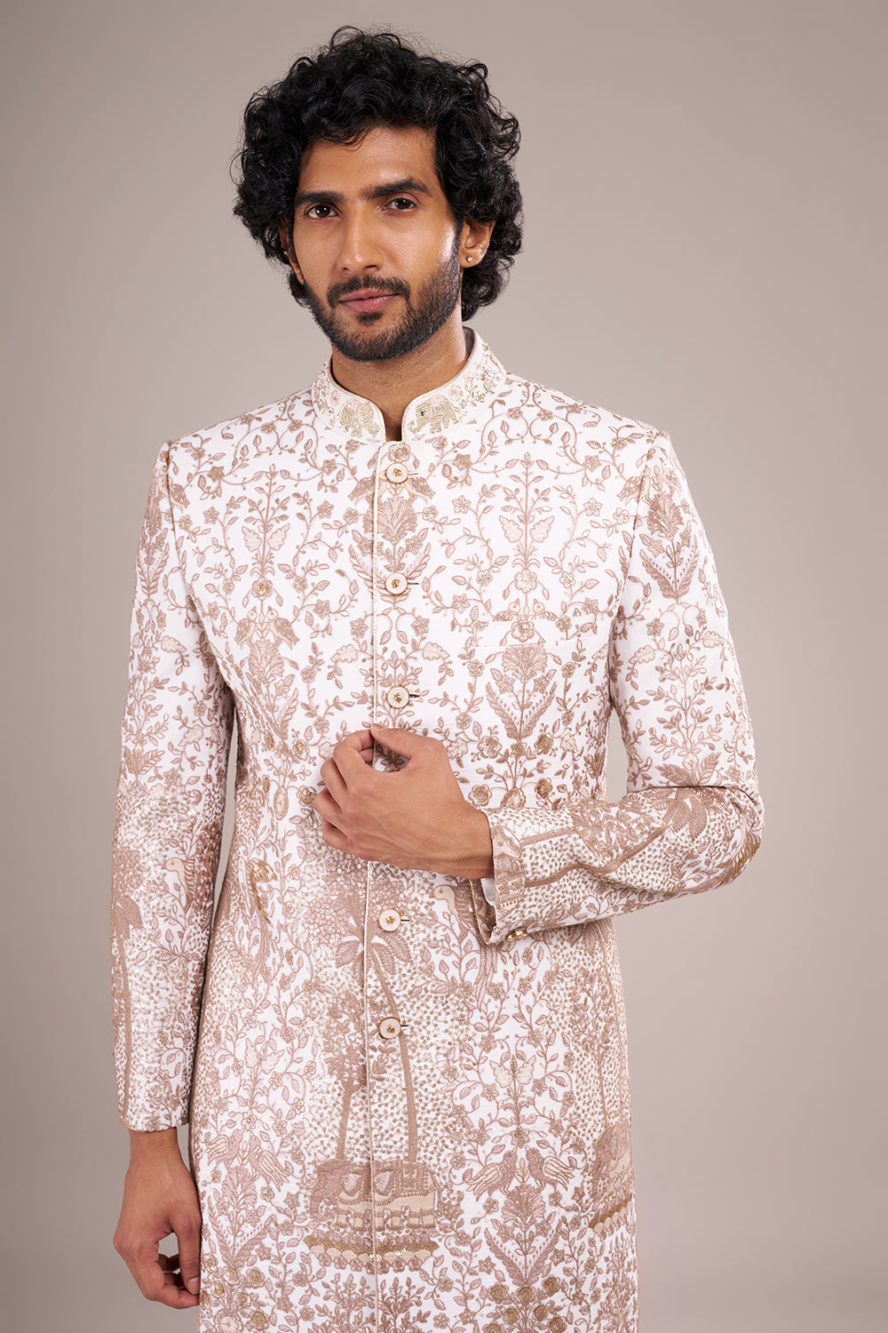 Ivory Silk Blend Men's Kurta Set with Zari Work