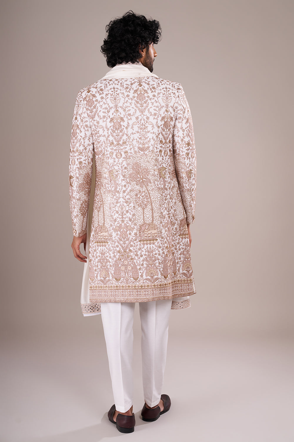 Ivory Silk Blend Men's Kurta Set with Zari Work