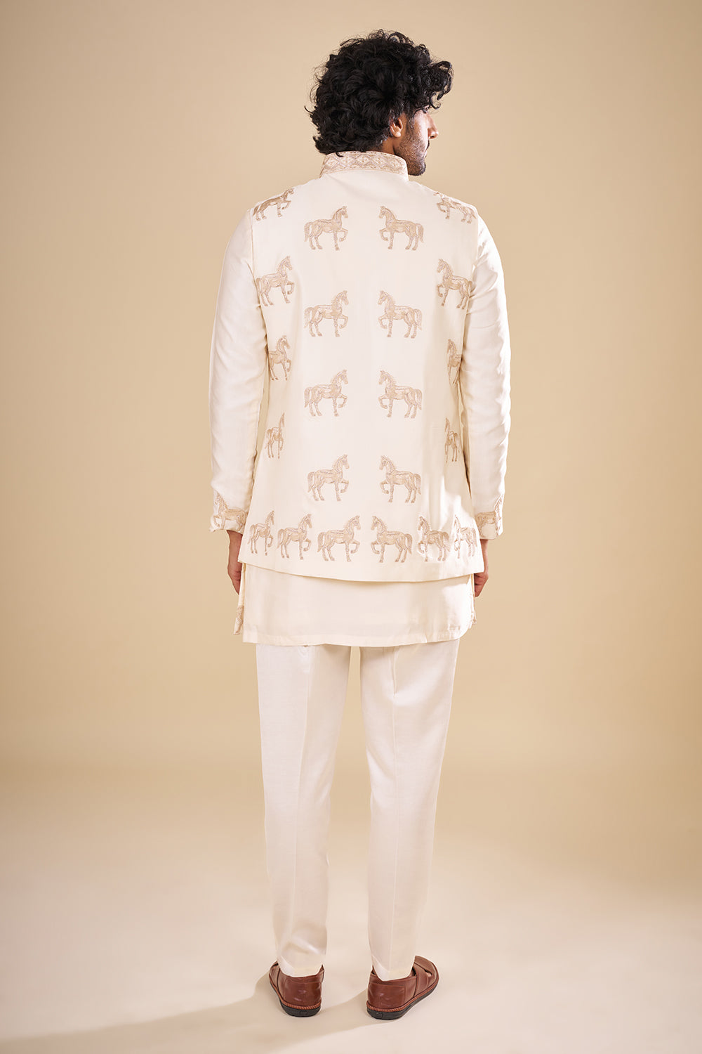 Ivory Silk Men Bundi Set with Zari Embroidery