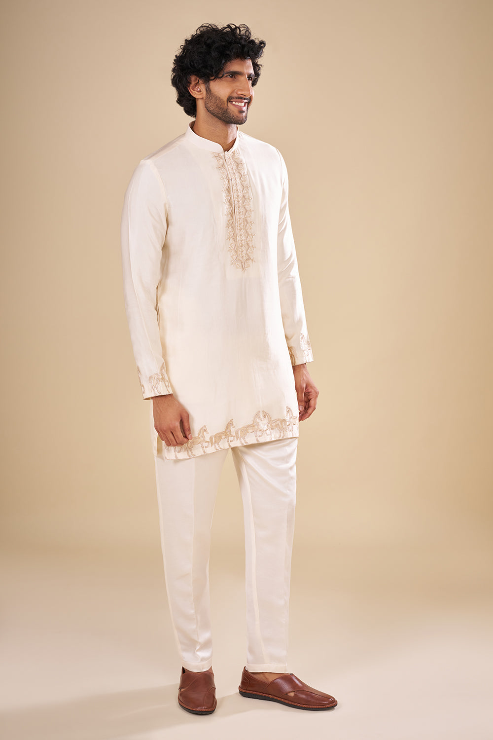 Ivory Silk Men Bundi Set with Zari Embroidery
