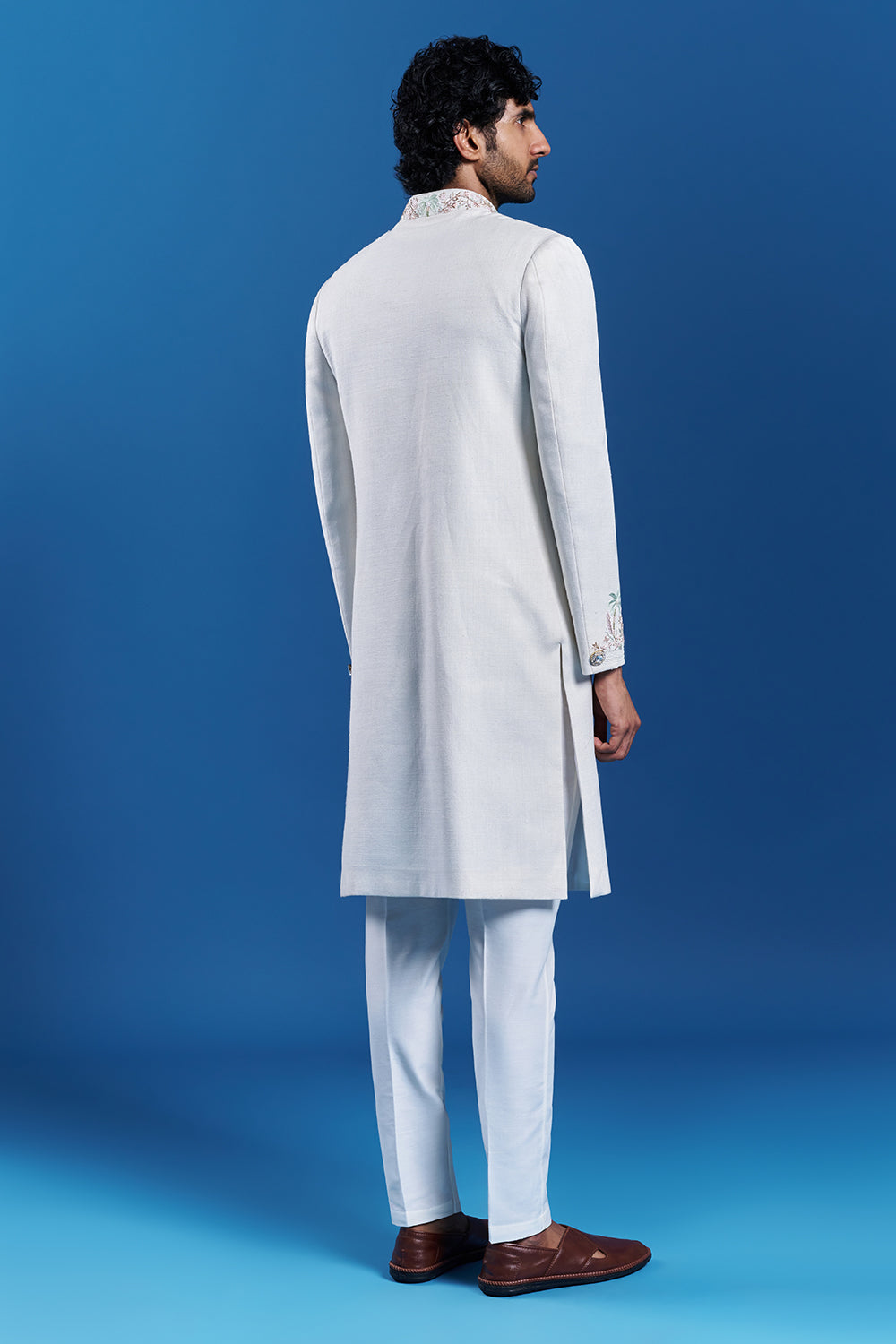Ivory Silk Embroidered Sherwani Set