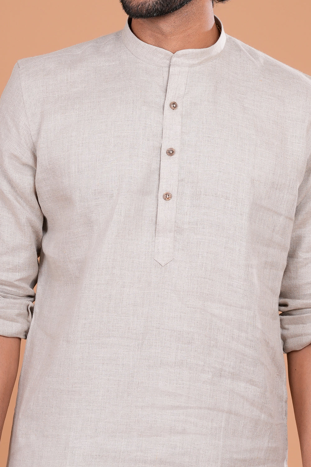 Ivory Textured Linen Men's Kurta Set