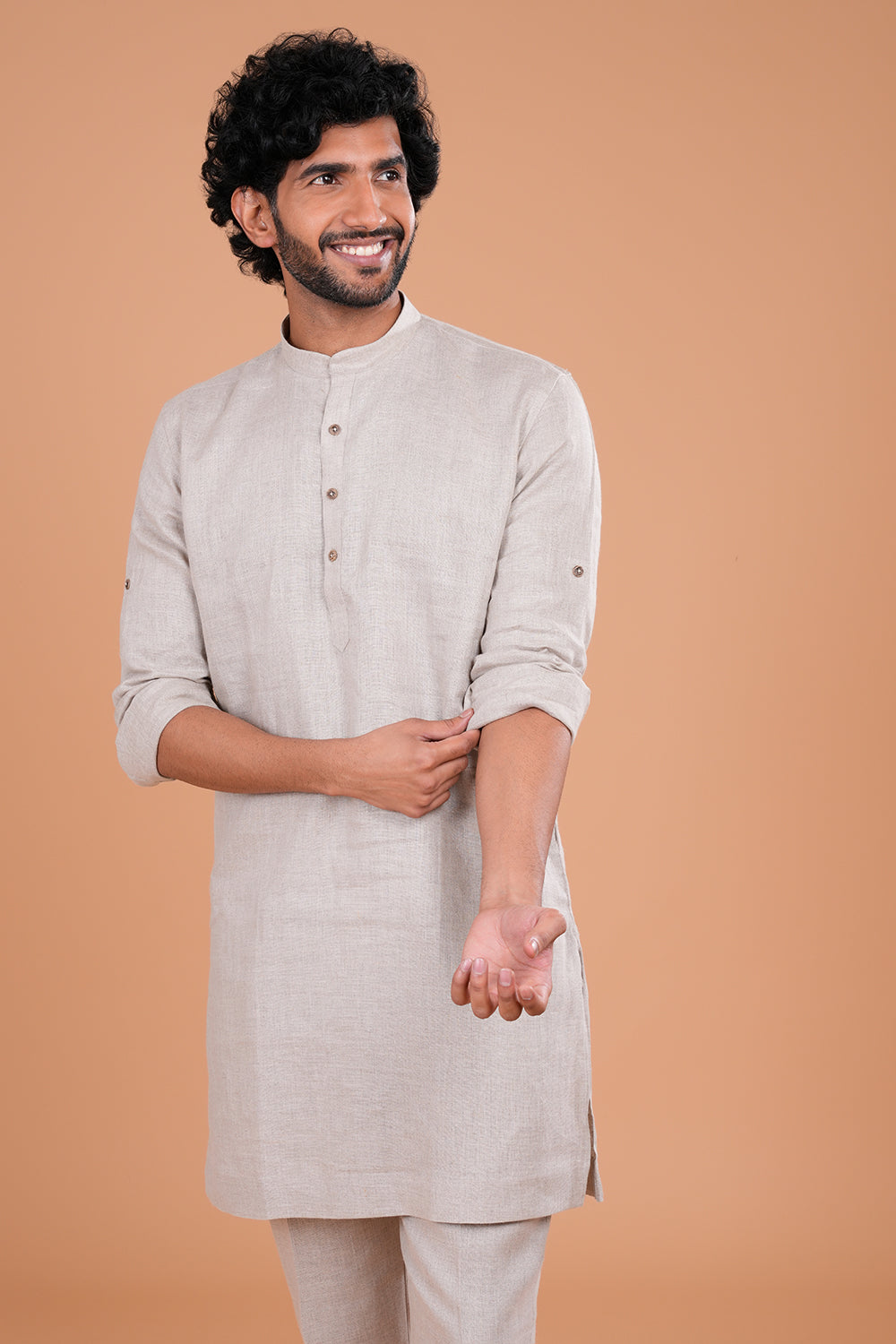 Ivory Textured Linen Men's Kurta Set