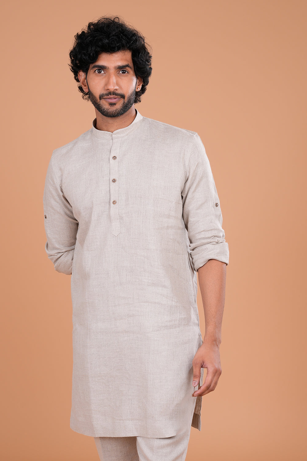 Ivory Textured Linen Men's Kurta Set