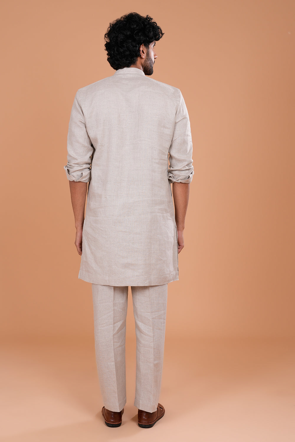 Ivory Textured Linen Men's Kurta Set