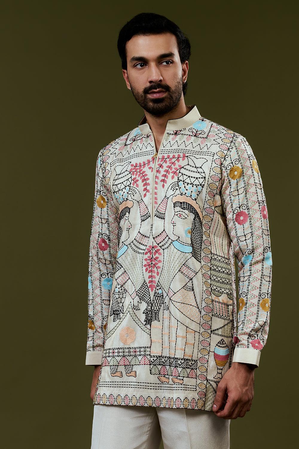 Ivory Tissue Kurta Set with Resham Embroidery