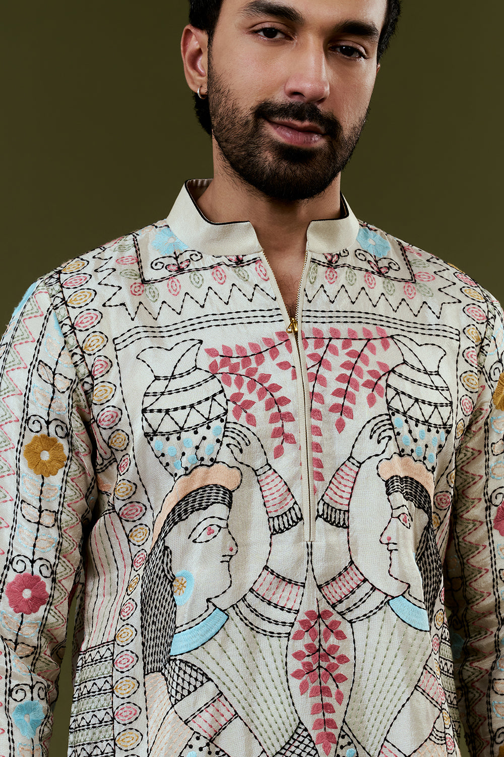 Ivory Tissue Kurta Set with Resham Embroidery