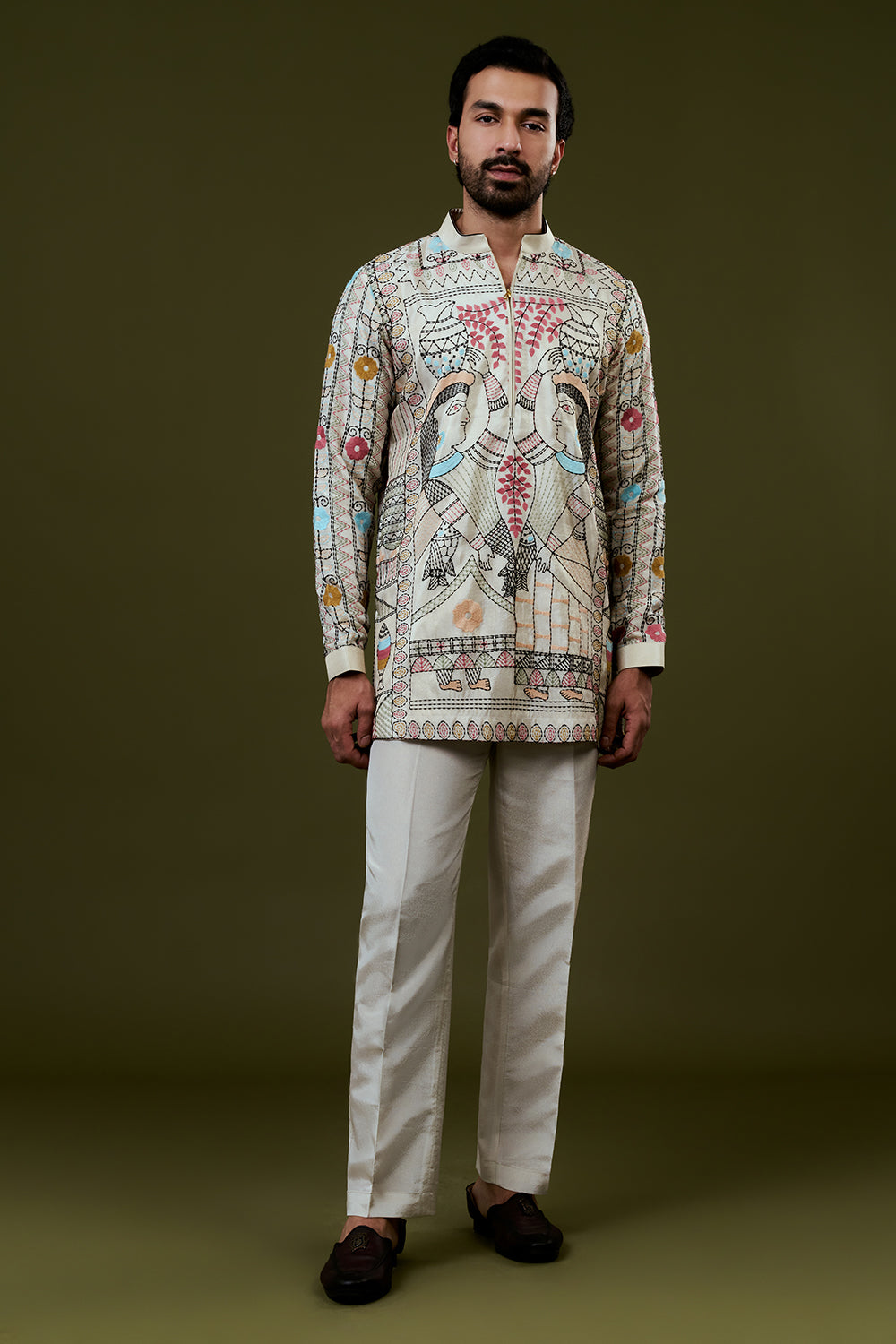 Ivory Tissue Kurta Set with Resham Embroidery