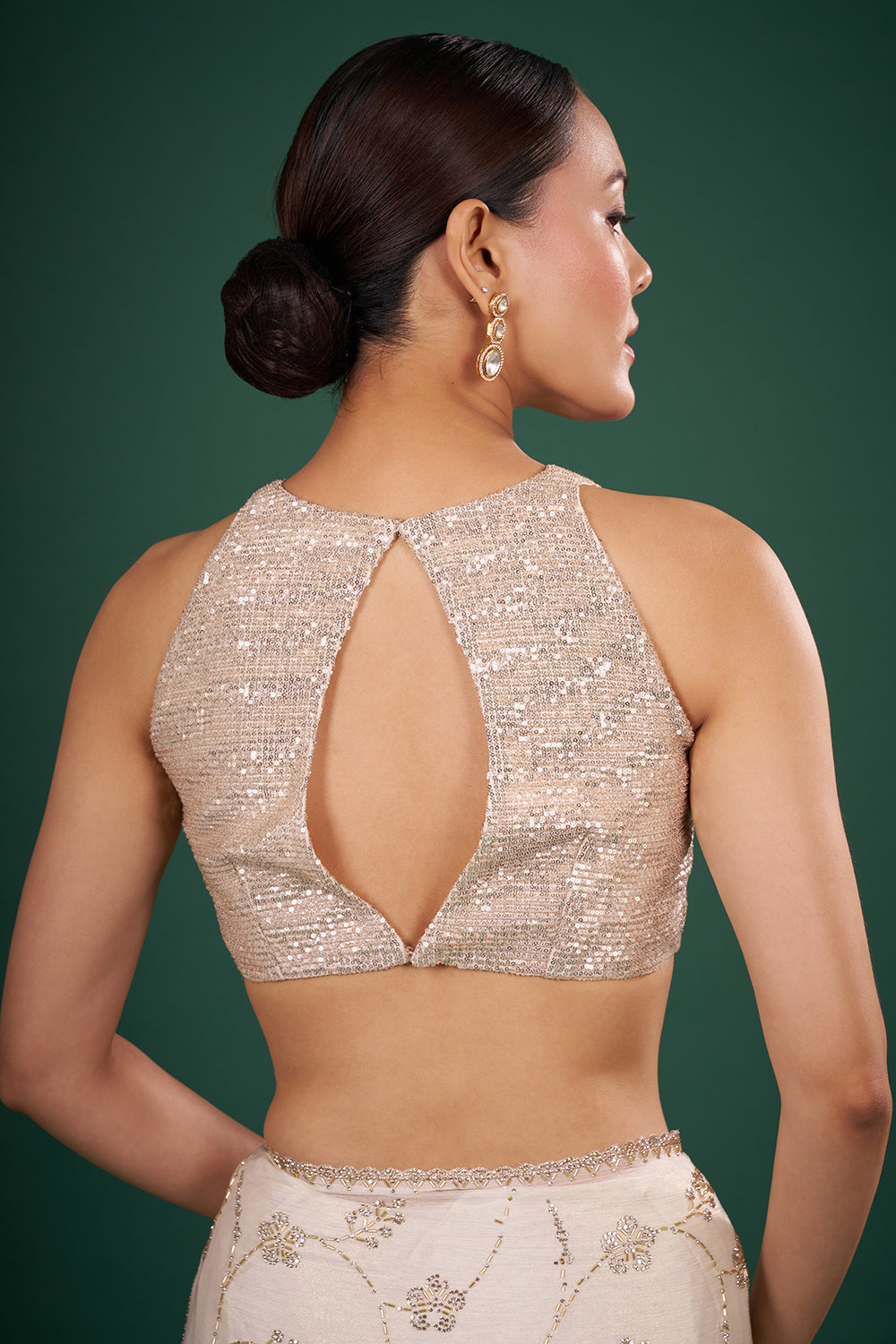 Ivory Tissue Saree with Floral Beadwork and and Unstitched Blouse