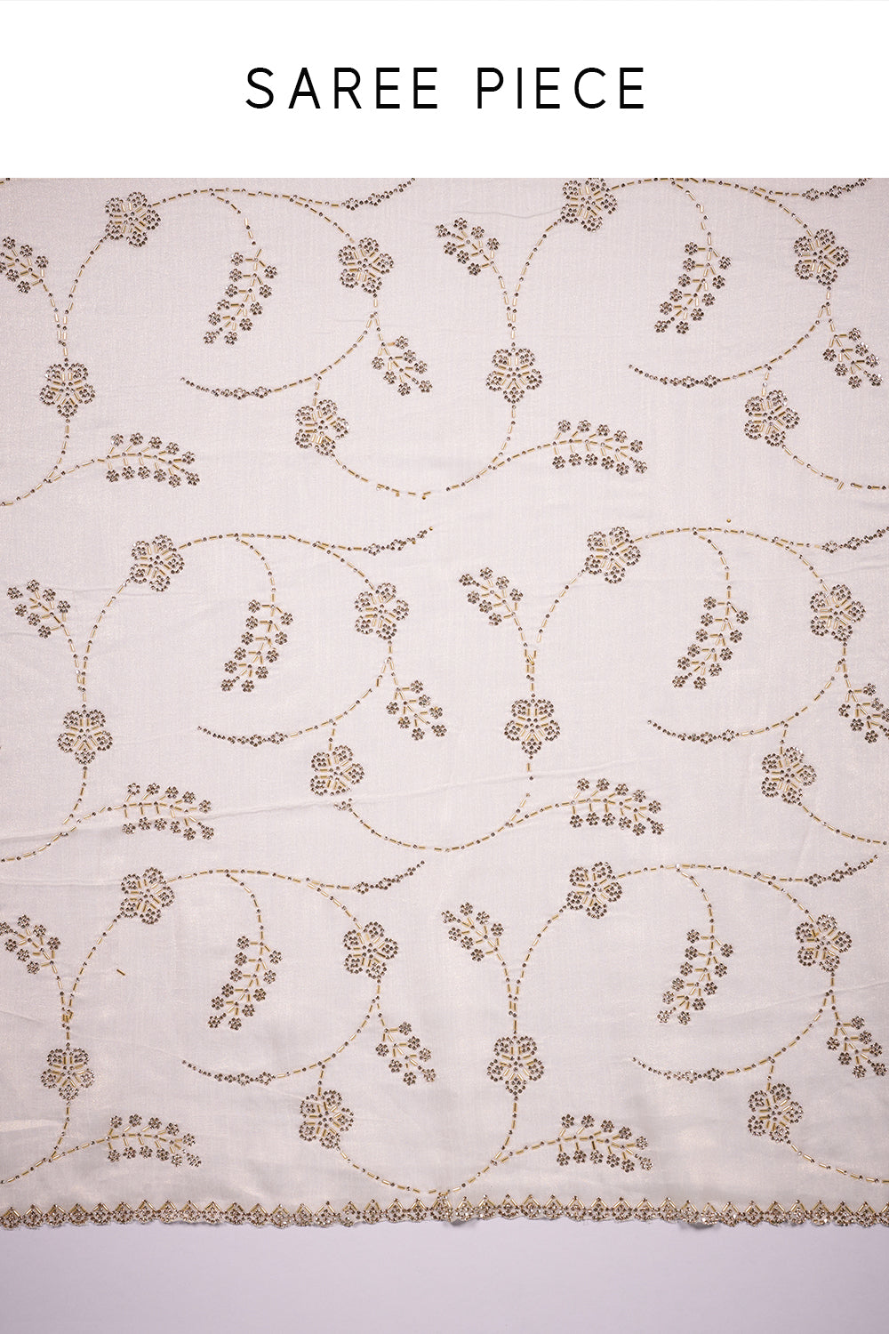 Ivory Tissue Saree with Floral Beadwork and and Unstitched Blouse
