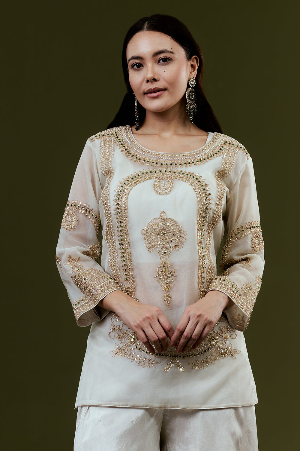 Ivory Uppada Silk Suit Set with Zardosi Work