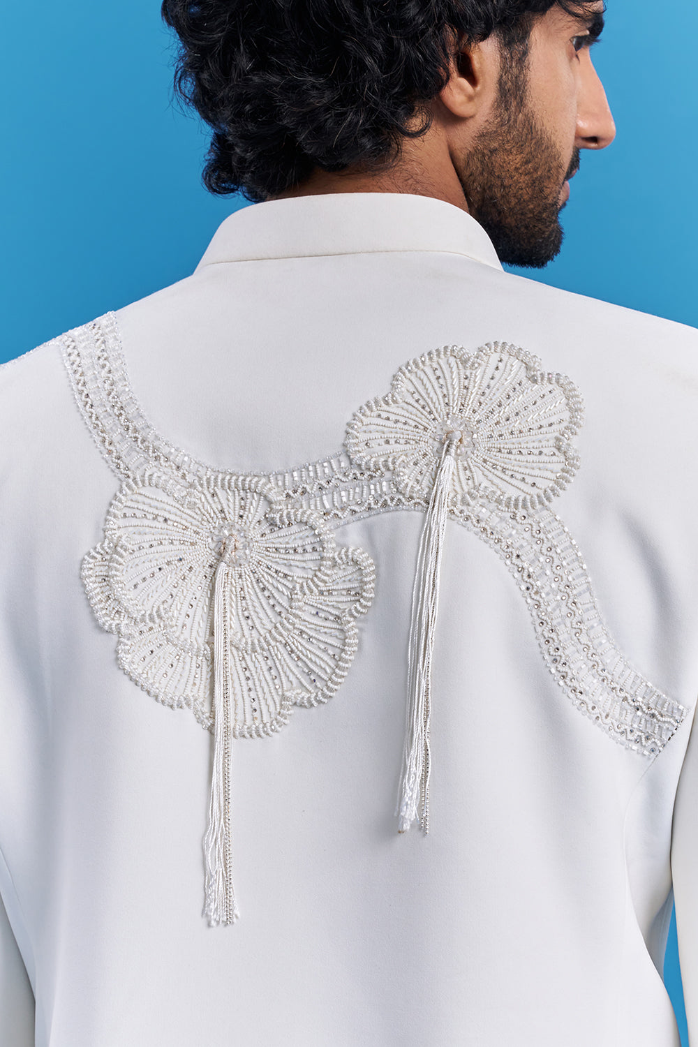 Ivory White Cord Embroidered Men's Indo-Western Suit