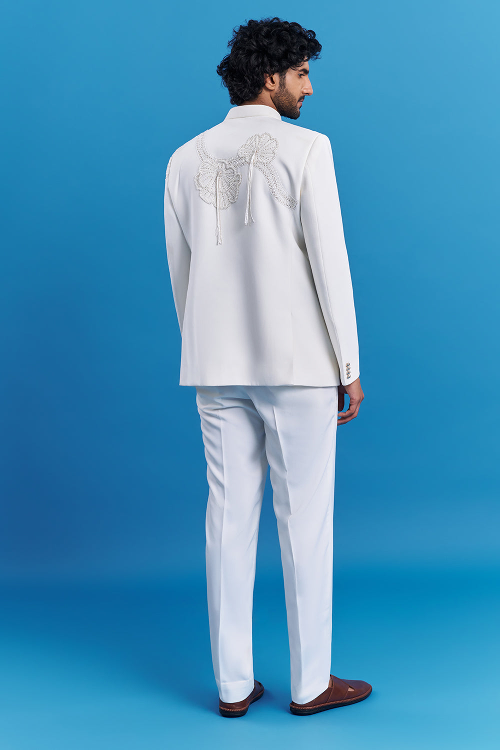 Ivory White Cord Embroidered Men's Indo-Western Suit