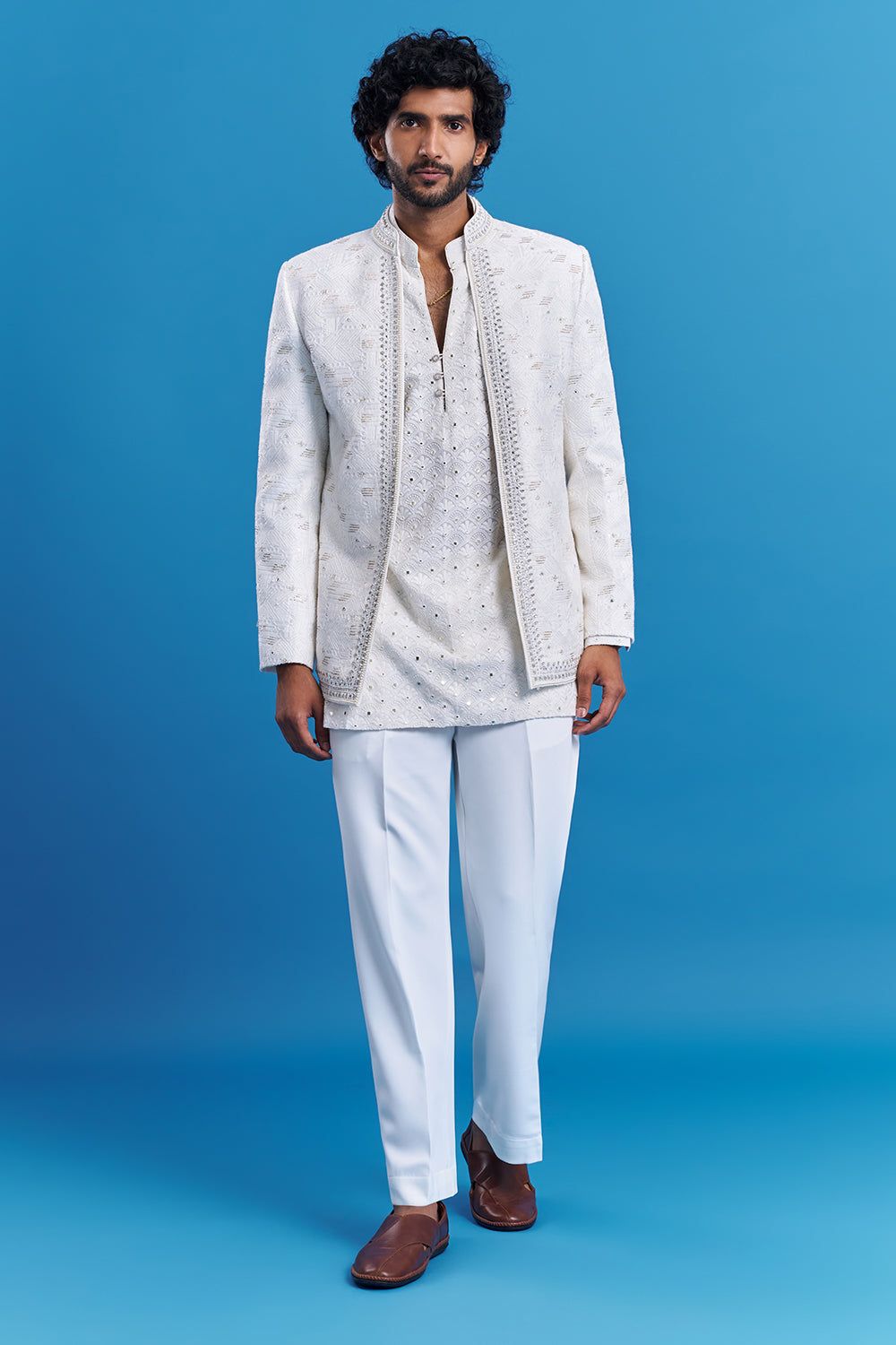 Ivory White Embroidered Men's Indo-Western Set