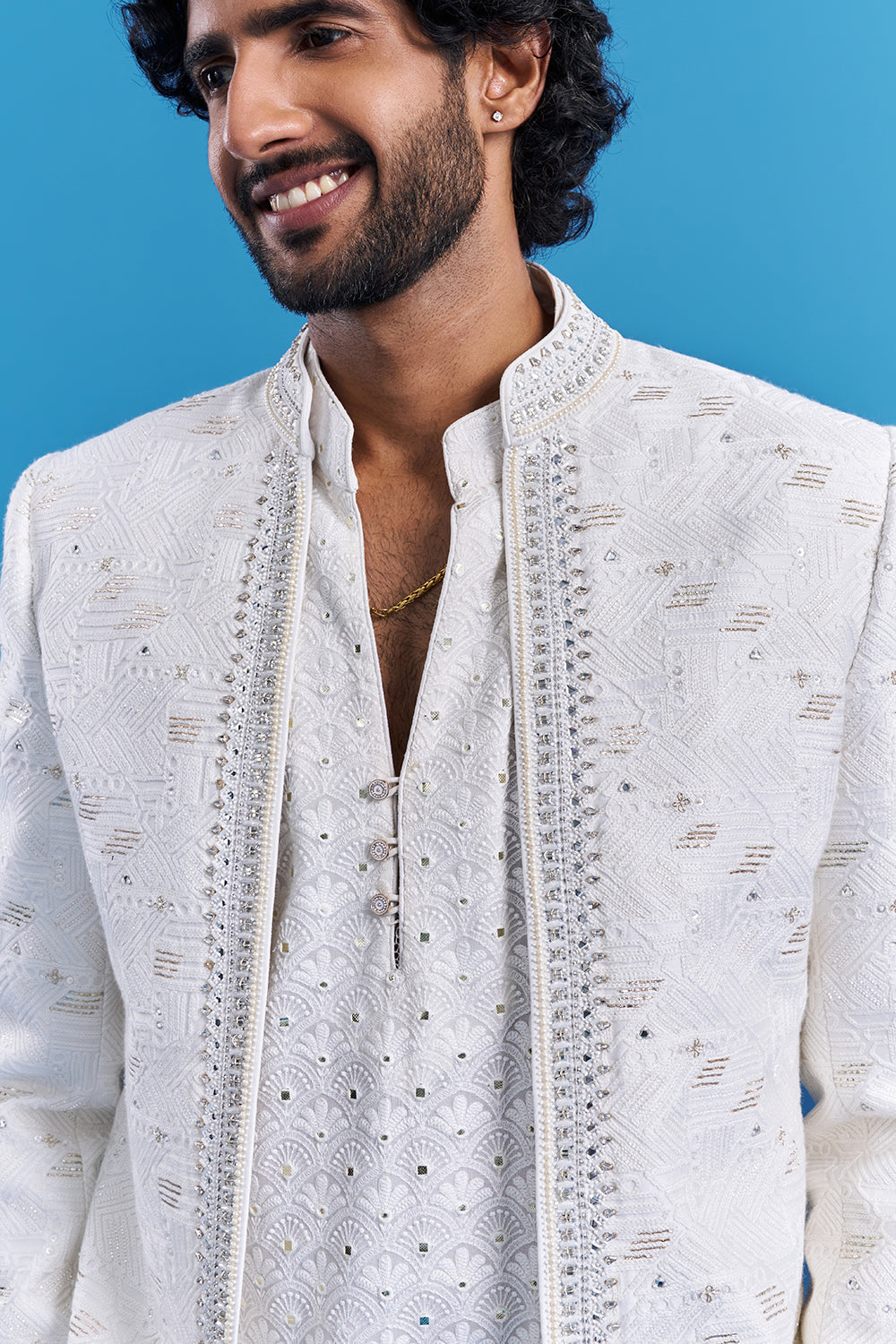 Ivory White Embroidered Men's Indo-Western Set