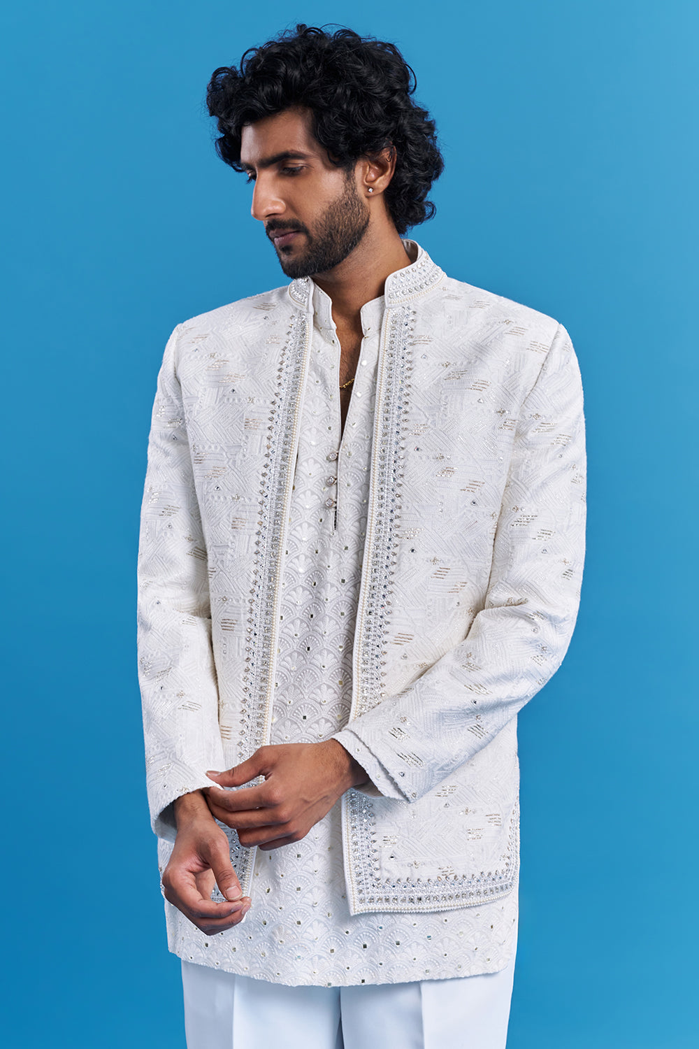 Ivory White Embroidered Men's Indo-Western Set