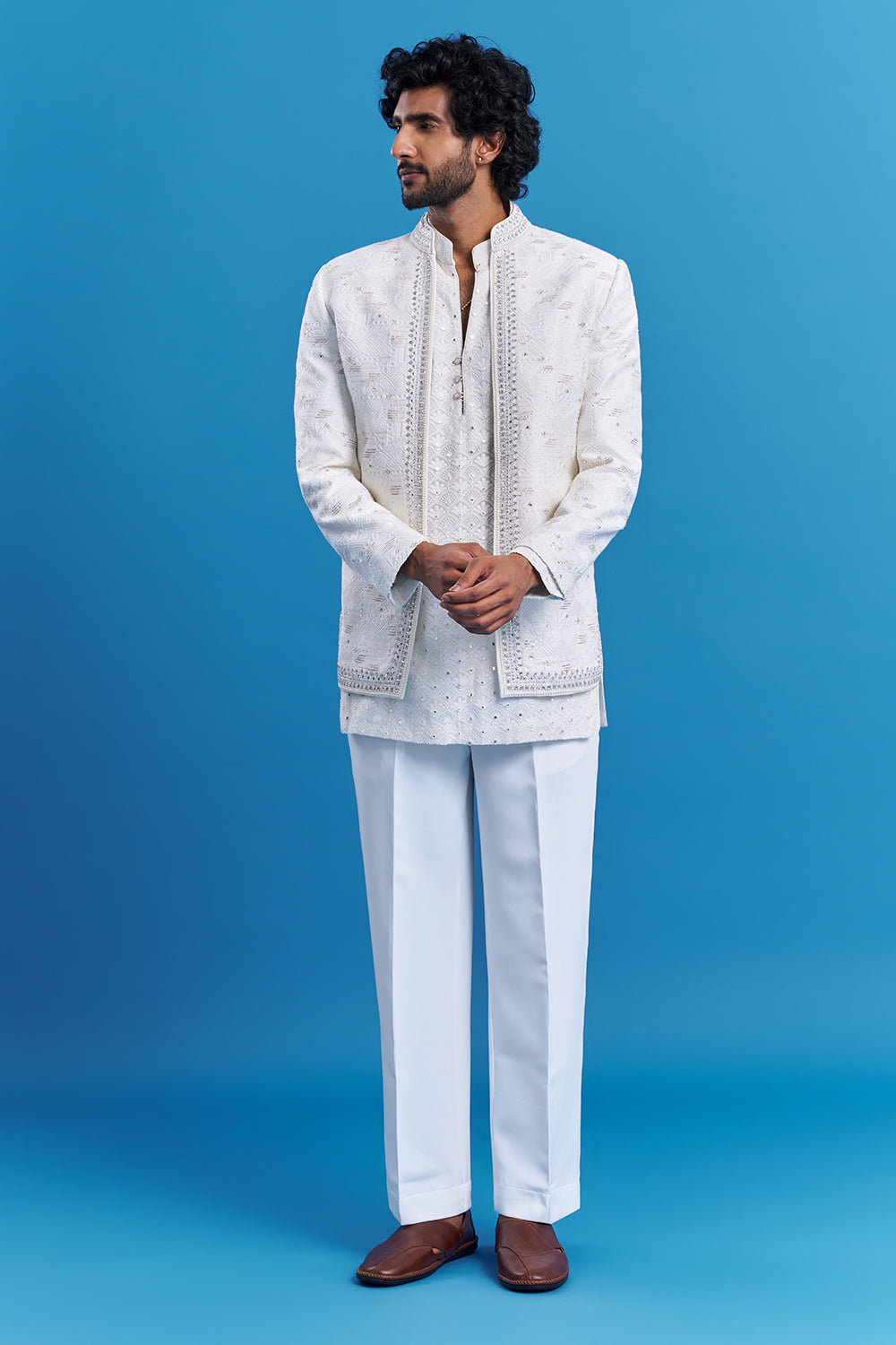 Ivory White Embroidered Men's Indo-Western Set