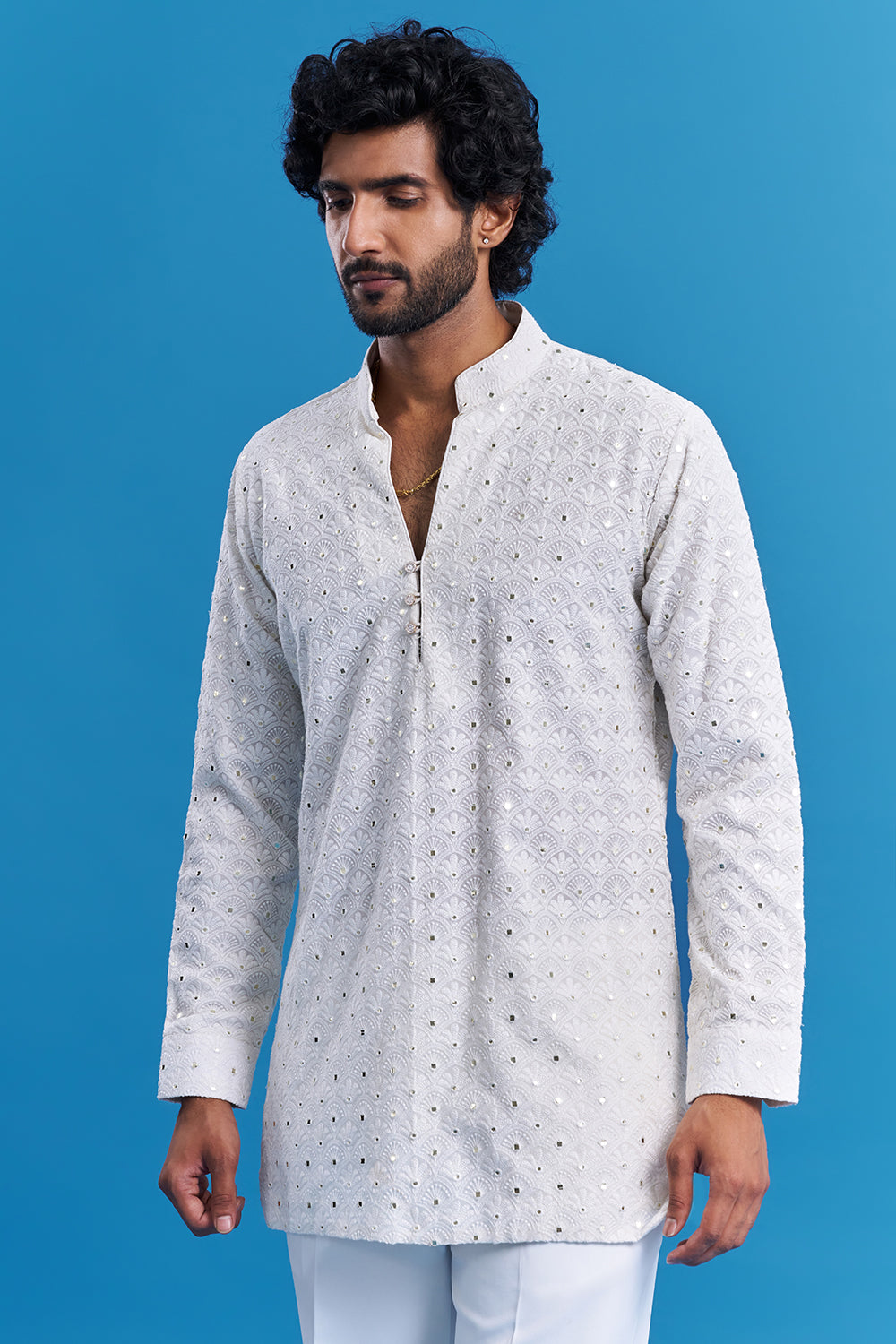 Ivory White Embroidered Men's Indo-Western Set