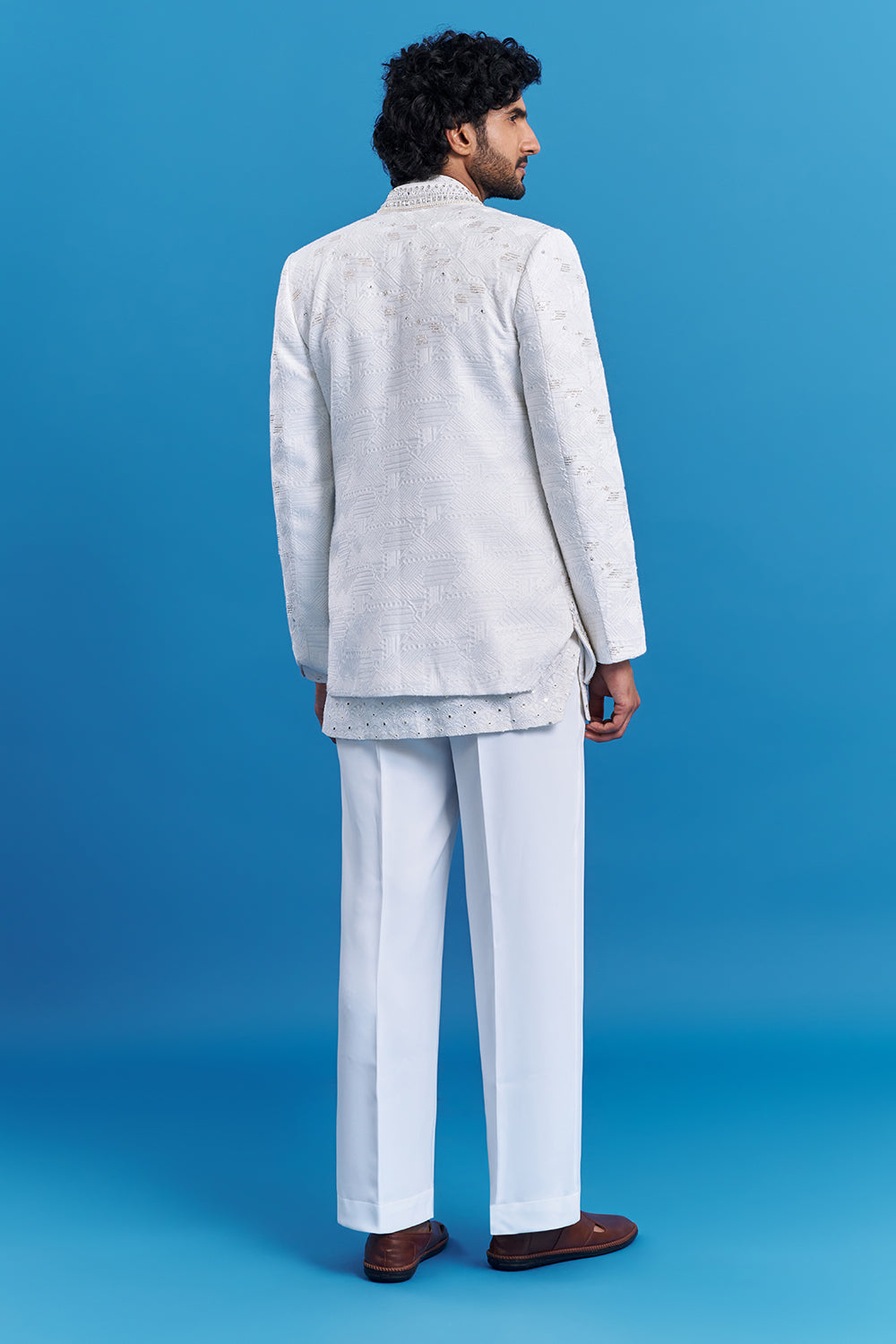 Ivory White Embroidered Men's Indo-Western Set