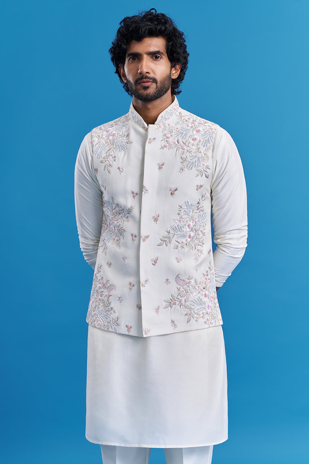 Ivory White Floral Embroidered Men's Kurta Set