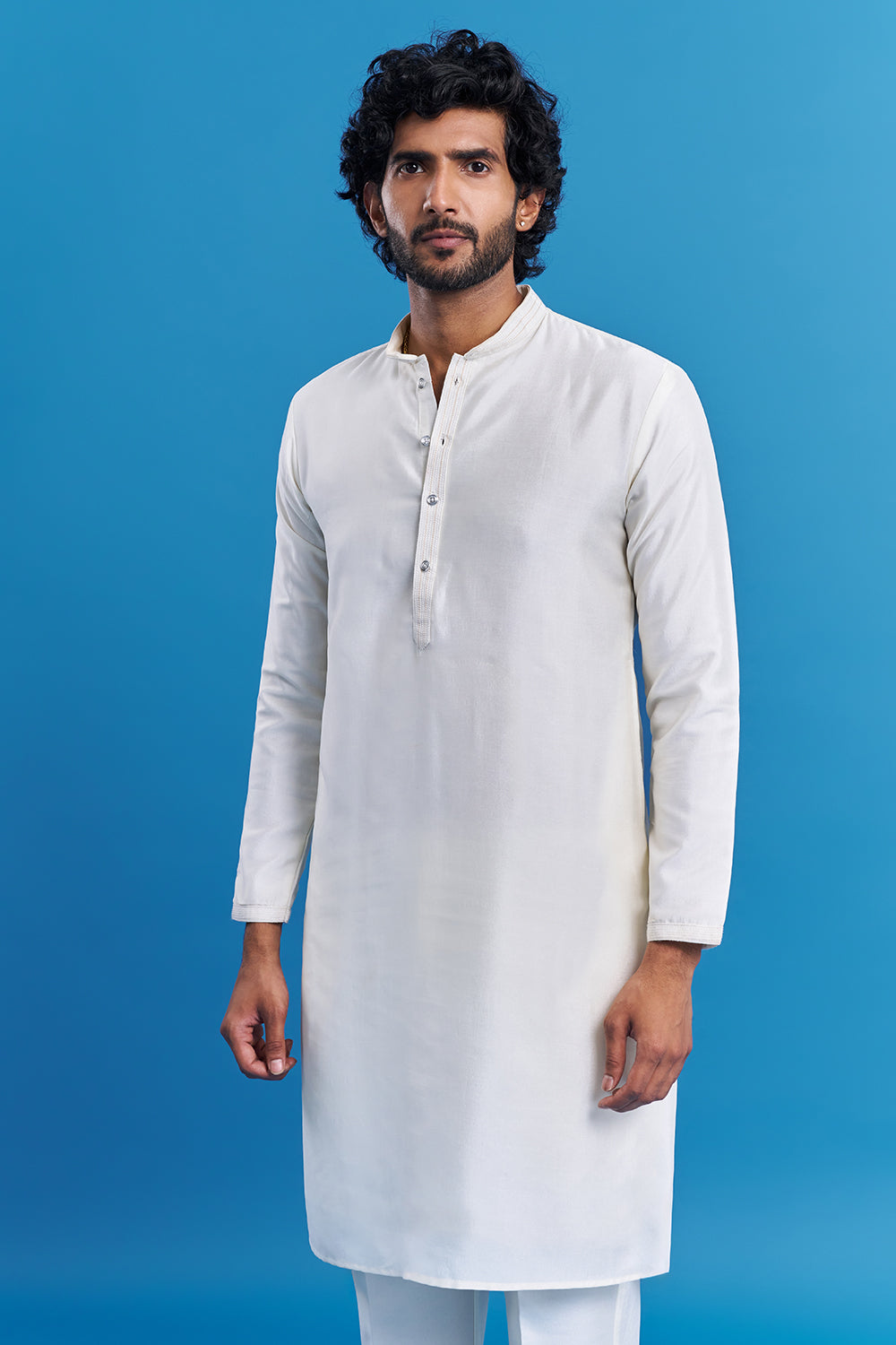 Ivory White Floral Embroidered Men's Kurta Set