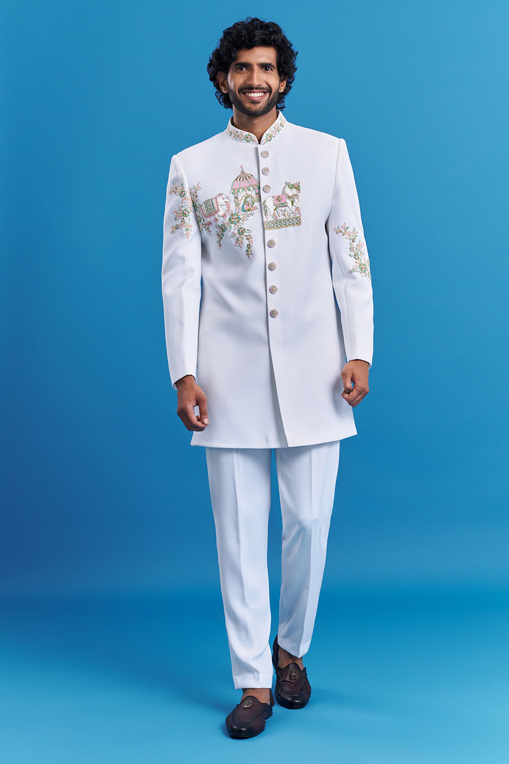 Ivory White Hand Embroidered Bandhgala Suit