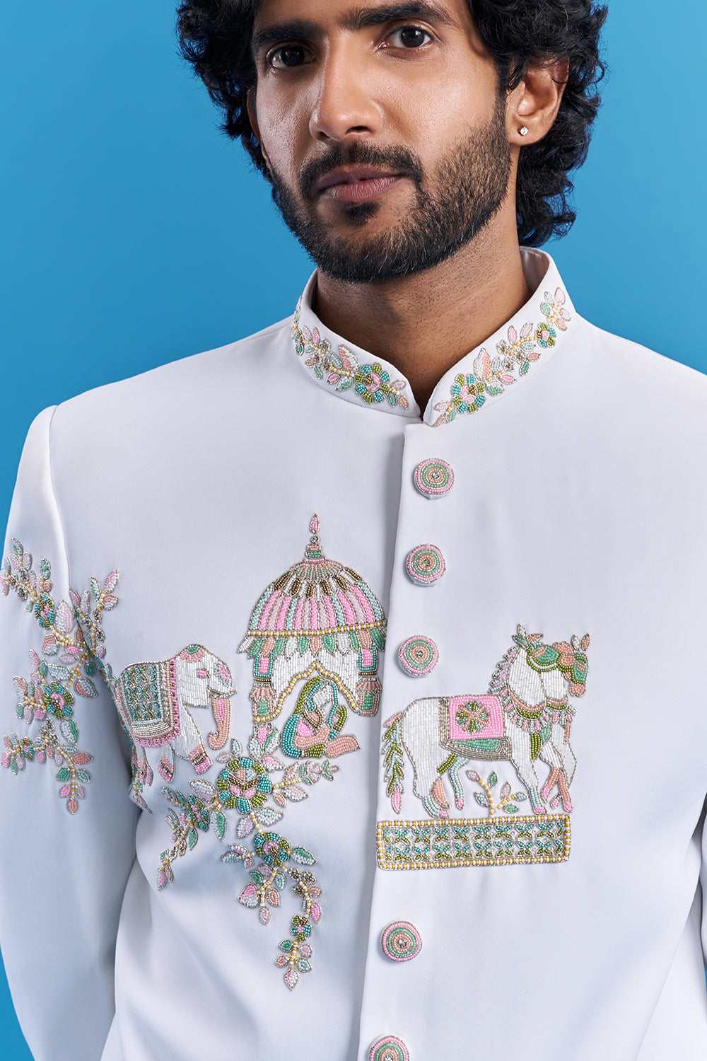 Ivory White Hand Embroidered Bandhgala Suit
