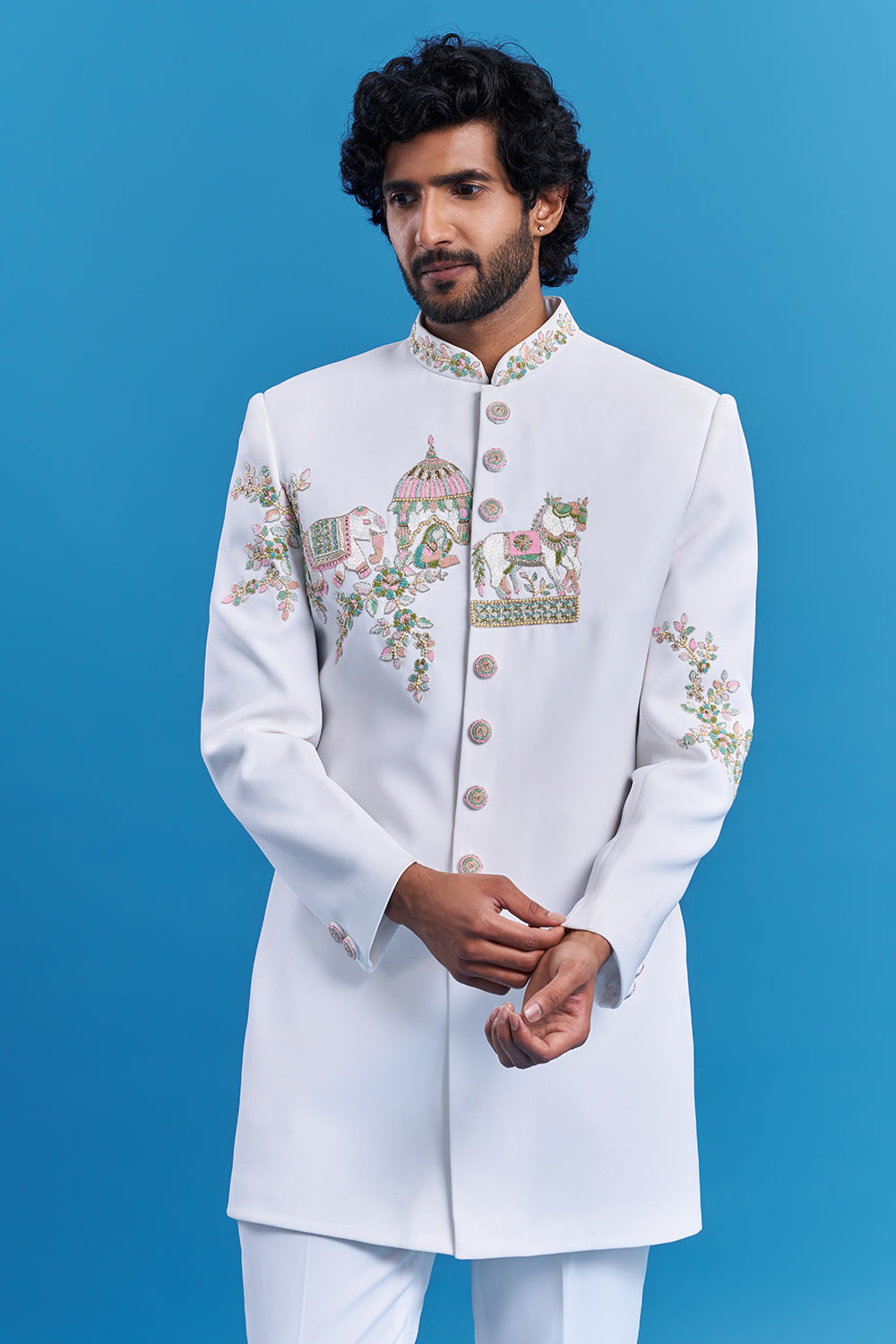 Ivory White Hand Embroidered Bandhgala Suit